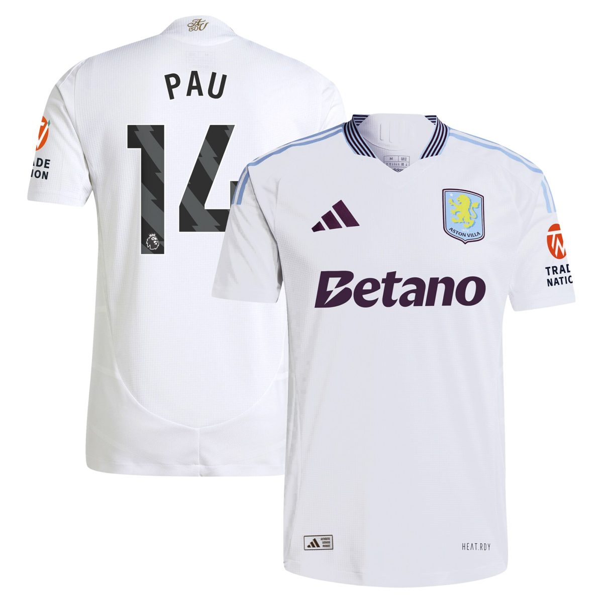 Explore the aston villa adidas away authentic shirt 2024-25 with pau 14 printing Collection of Aston Villa jerseys. Authentic, high-quality football shirts for every supporter, available worldwide.