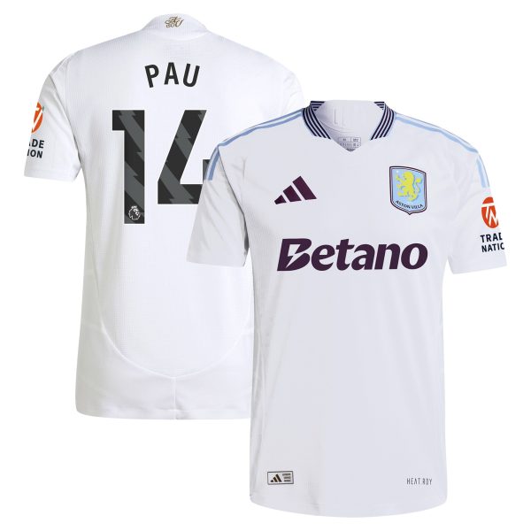 Explore the aston villa adidas away authentic shirt 2024-25 with pau 14 printing Collection of Aston Villa jerseys. Authentic, high-quality football shirts for every supporter, available worldwide.