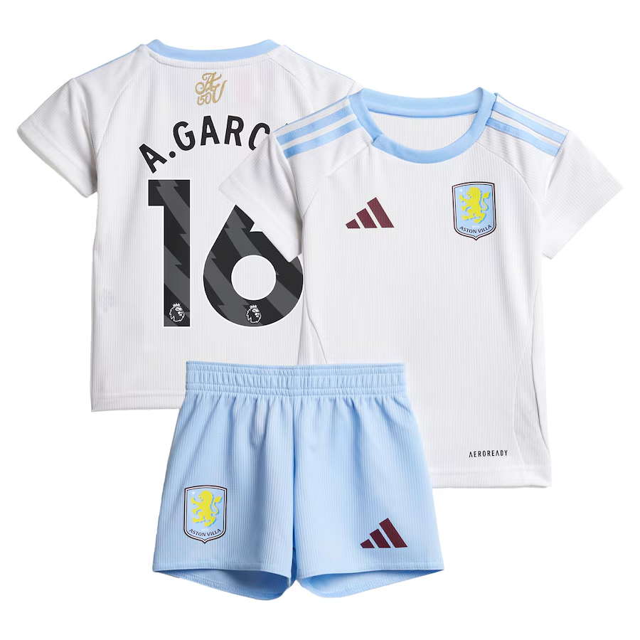 Explore the aston villa adidas away baby kit 2024-25 with a.garcía 16 printing Collection of Aston Villa jerseys. Authentic, high-quality football shirts for every supporter, available worldwide.