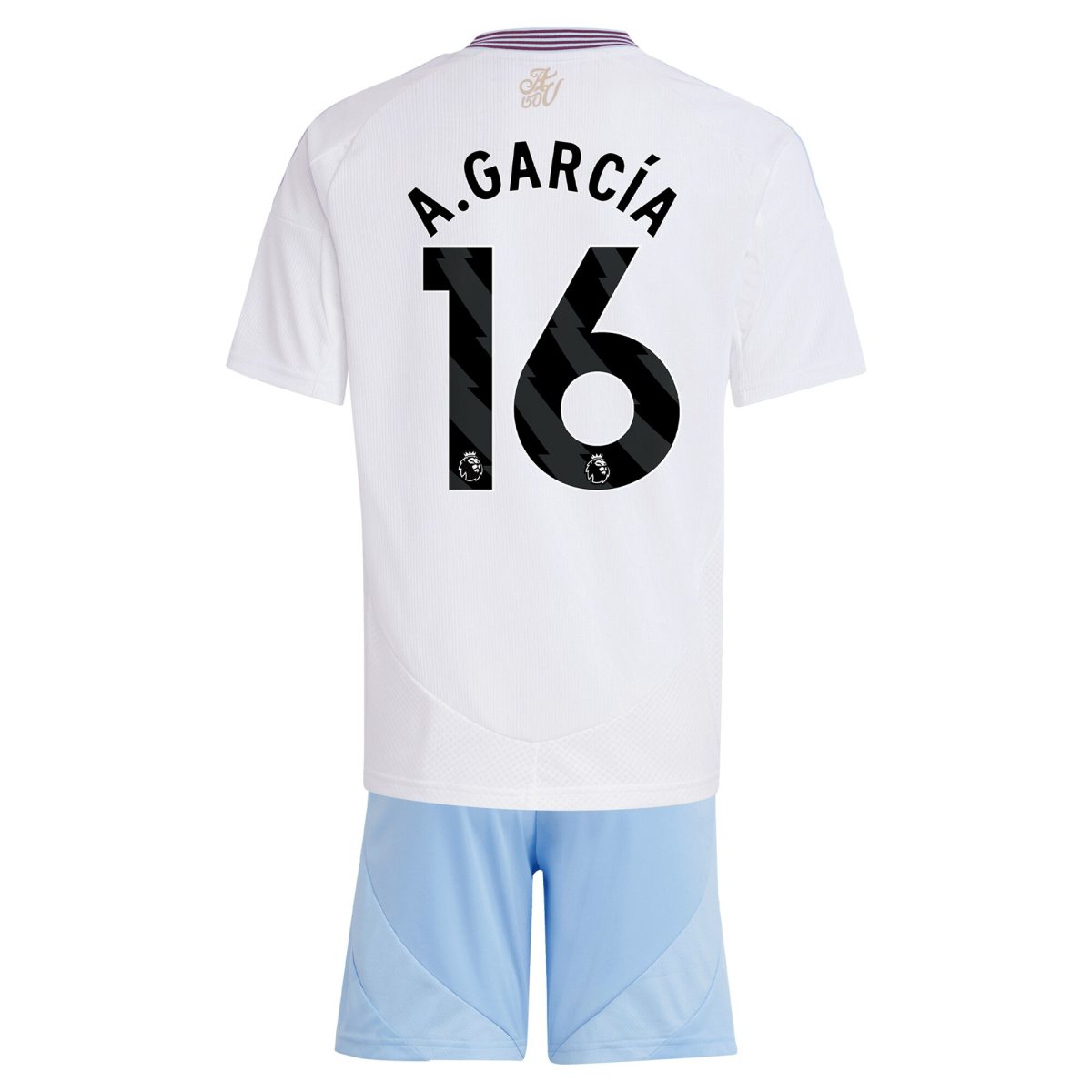 Explore the aston villa adidas away mini kit 2024-25 with a.garcía 16 printing Collection of Aston Villa jerseys. Authentic, high-quality football shirts for every supporter, available worldwide.
