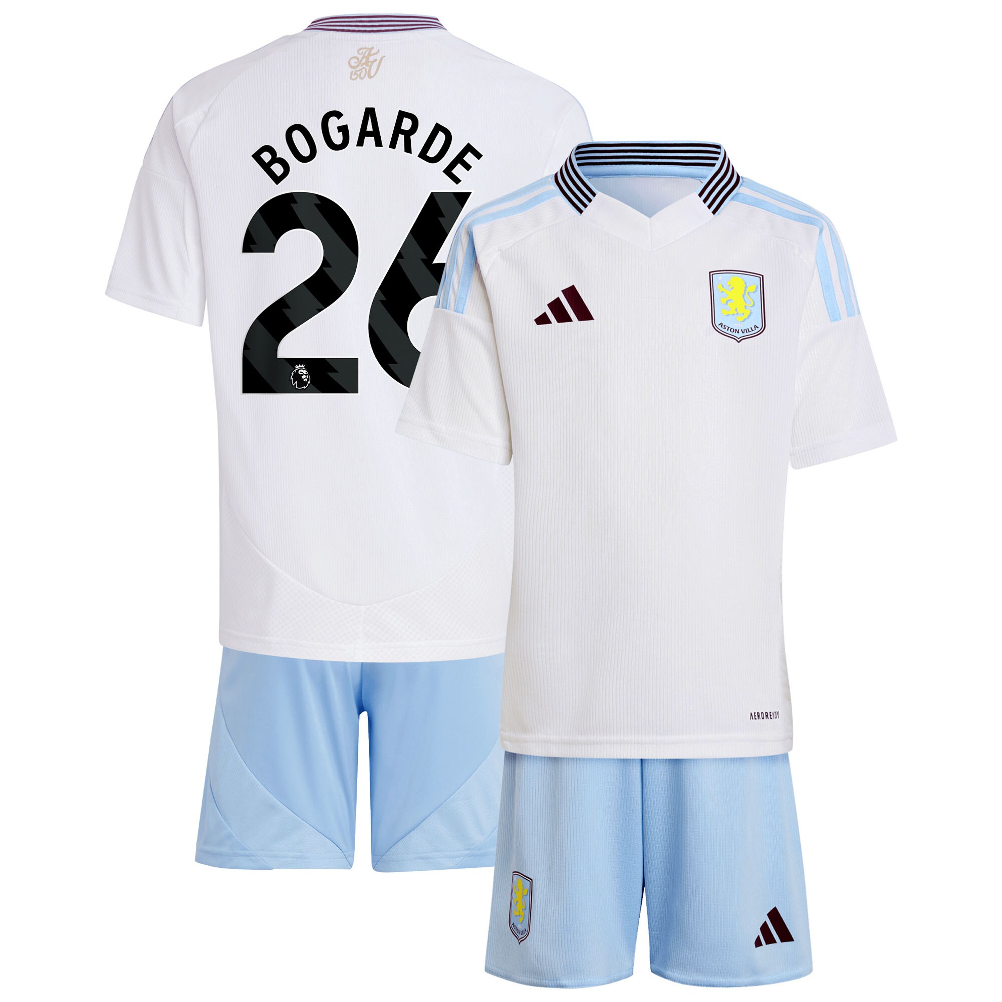 Explore the aston villa adidas away mini kit 2024-25 with bogarde 26 printing Collection of Aston Villa jerseys. Authentic, high-quality football shirts for every supporter, available worldwide.
