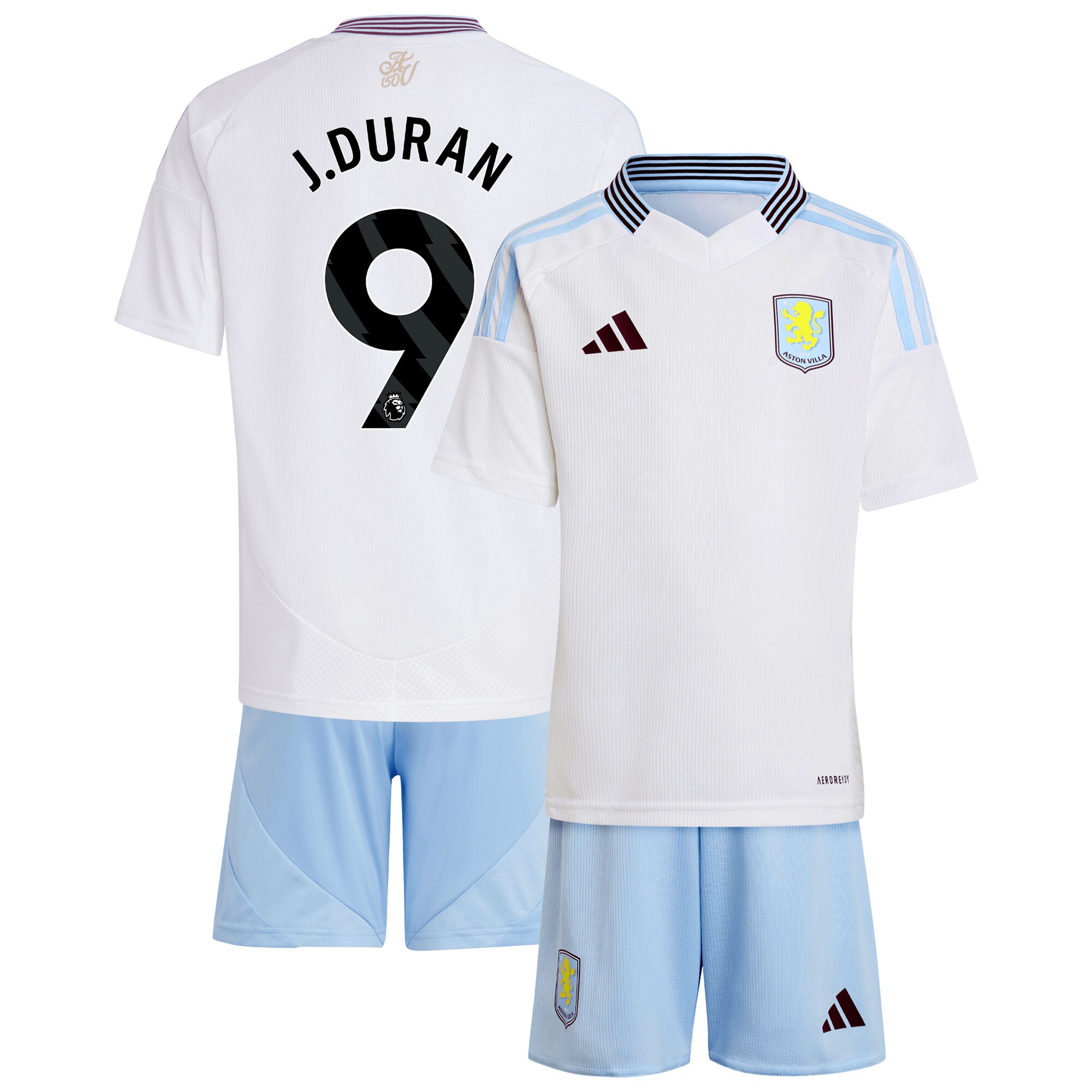 Explore the aston villa adidas away mini kit 2024-25 with j.duran 9 printing Collection of Aston Villa jerseys. Authentic, high-quality football shirts for every supporter, available worldwide.