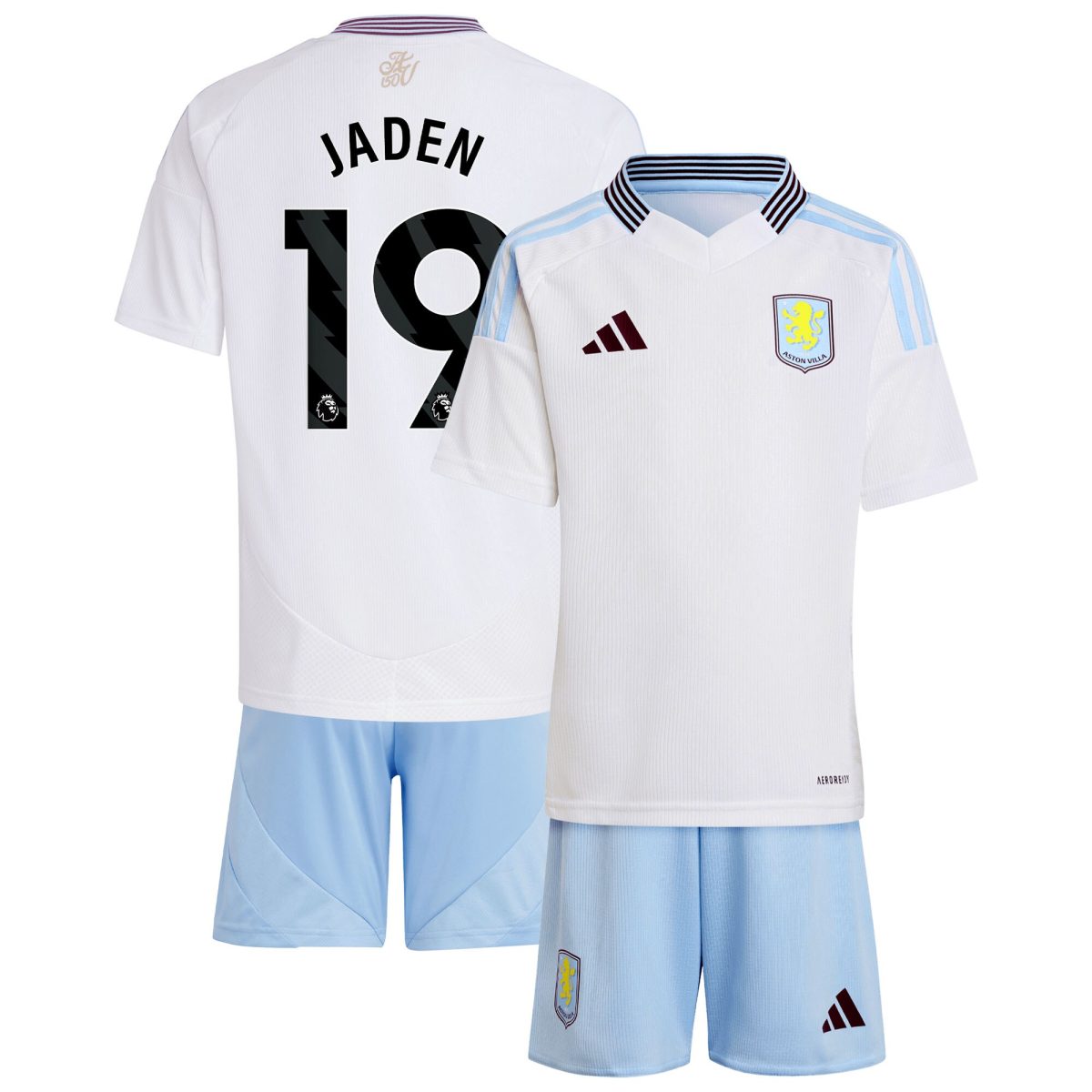 Explore the aston villa adidas away mini kit 2024-25 with jaden 19 printing Collection of Aston Villa jerseys. Authentic, high-quality football shirts for every supporter, available worldwide.