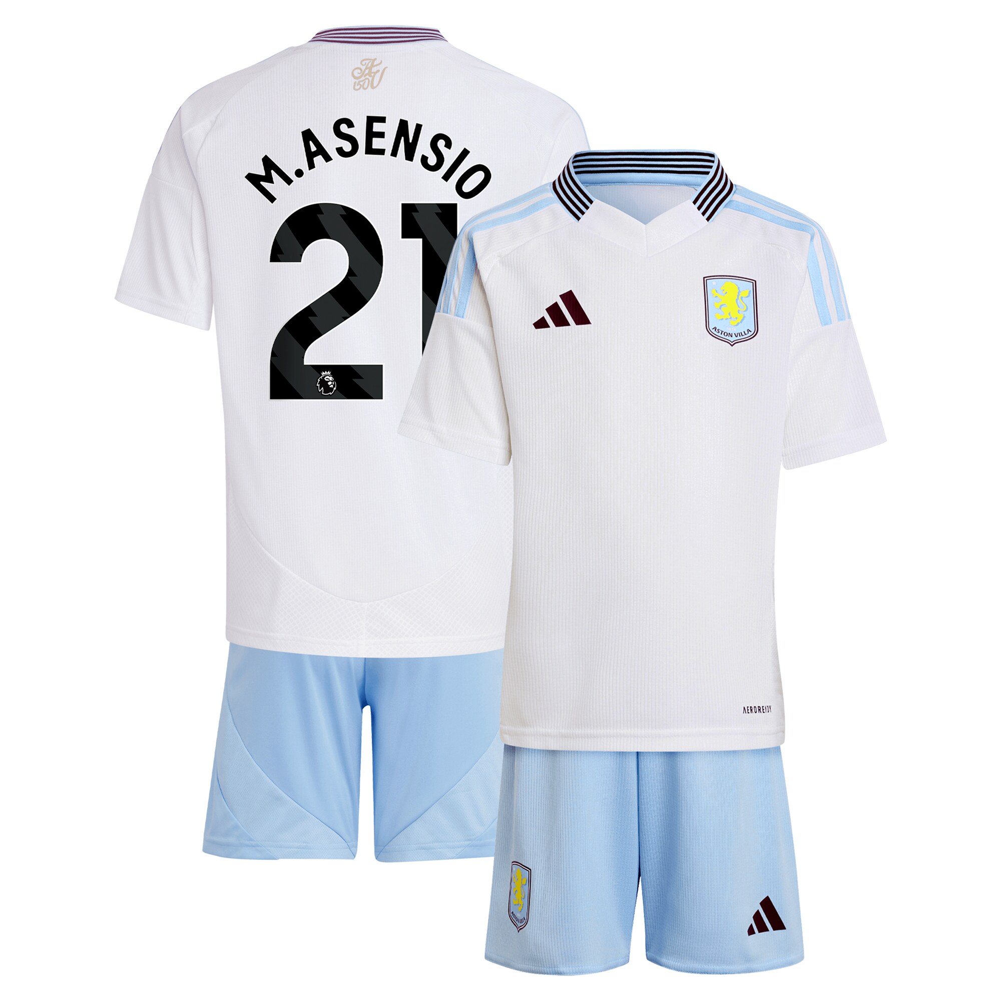 Explore the aston villa adidas away mini kit 2024-25 with m.asensio 21 printing Collection of Aston Villa jerseys. Authentic, high-quality football shirts for every supporter, available worldwide.