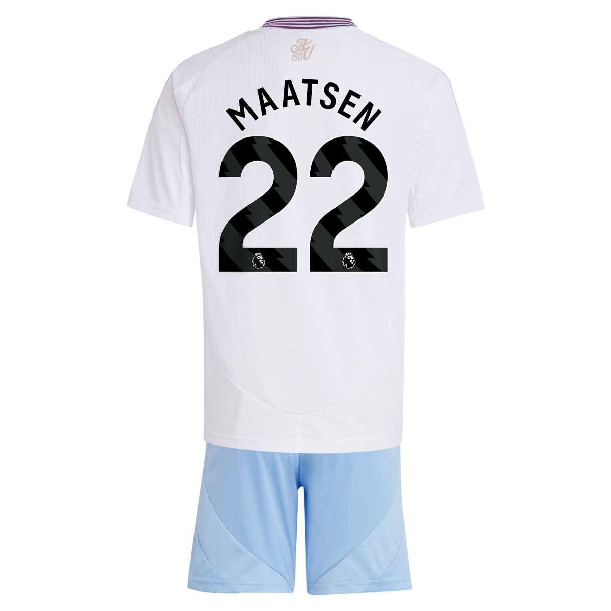 Explore the aston villa adidas away mini kit 2024-25 with maatsen 22 printing Collection of Aston Villa jerseys. Authentic, high-quality football shirts for every supporter, available worldwide.