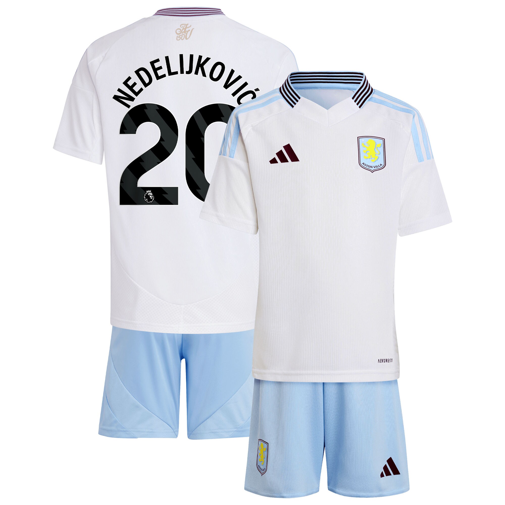 Explore the aston villa adidas away mini kit 2024-25 with nedeljković 20 printing Collection of Aston Villa jerseys. Authentic, high-quality football shirts for every supporter, available worldwide.