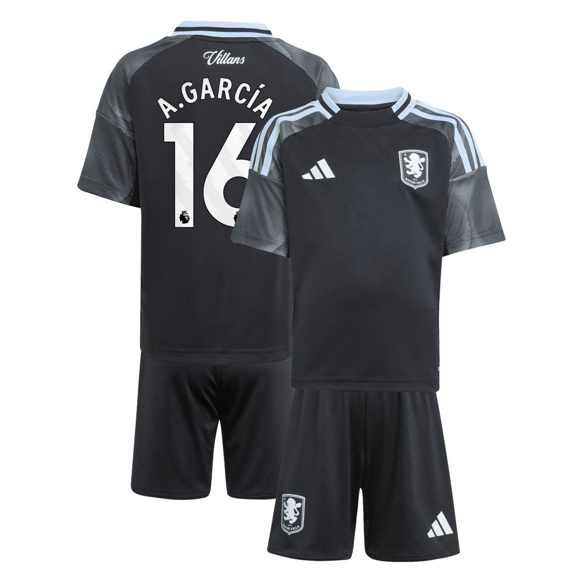 Explore the aston villa adidas away mini kit 2025-26 with a.garcía 16 printing Collection of Aston Villa jerseys. Authentic, high-quality football shirts for every supporter, available worldwide.