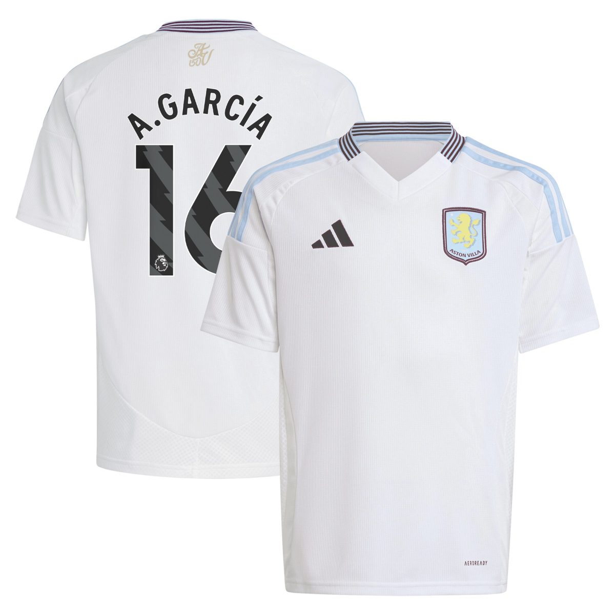 Explore the aston villa adidas away shirt 2024-25 – kids with a.garcía 16 printing Collection of Aston Villa jerseys. Authentic, high-quality football shirts for every supporter, available worldwide.