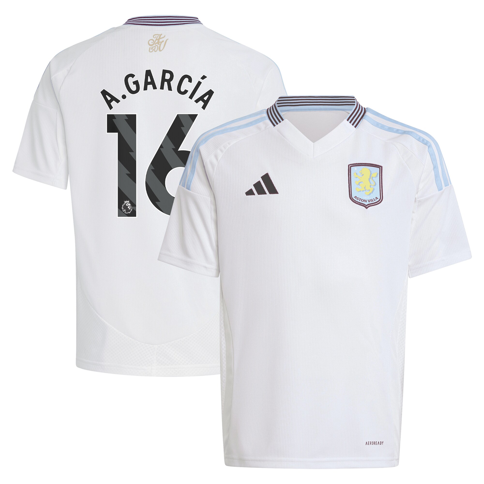 Explore the aston villa adidas away shirt 2024-25 – kids with a.garcía 16 printing Collection of Aston Villa jerseys. Authentic, high-quality football shirts for every supporter, available worldwide.