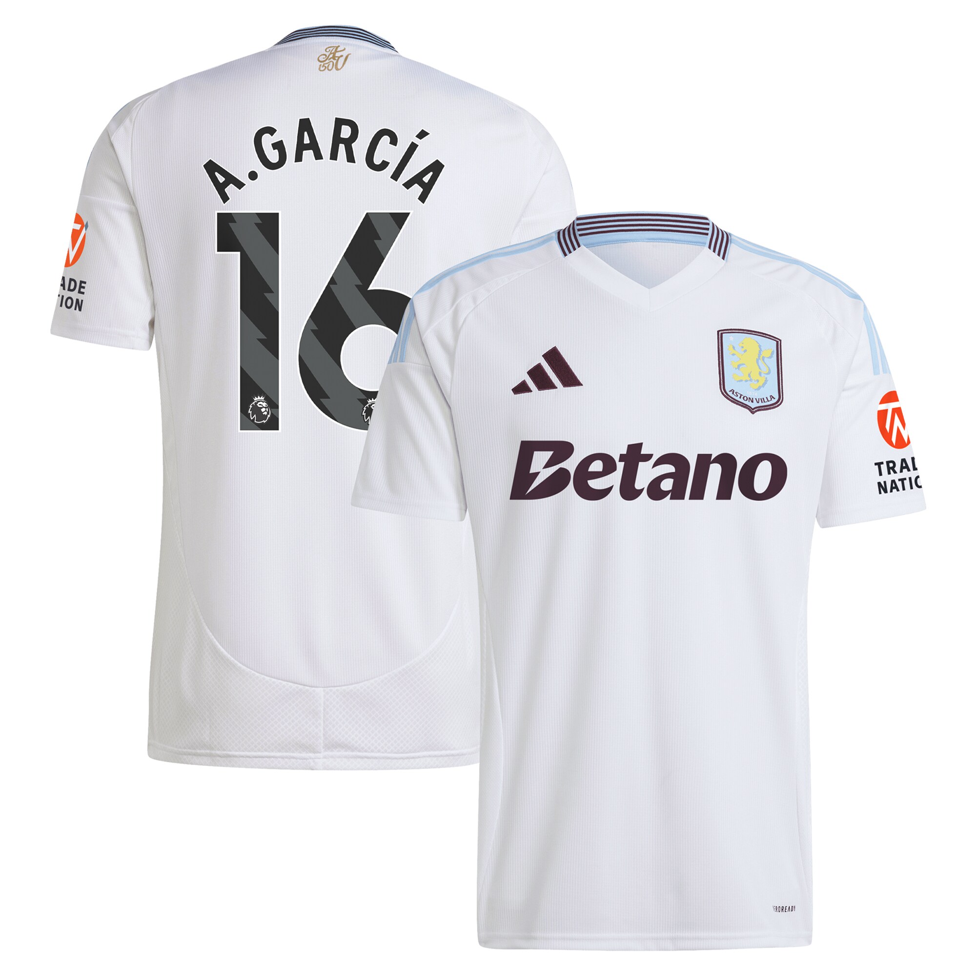 Explore the aston villa adidas away shirt 2024-25 with a.garcía 16 printing Collection of Aston Villa jerseys. Authentic, high-quality football shirts for every supporter, available worldwide.