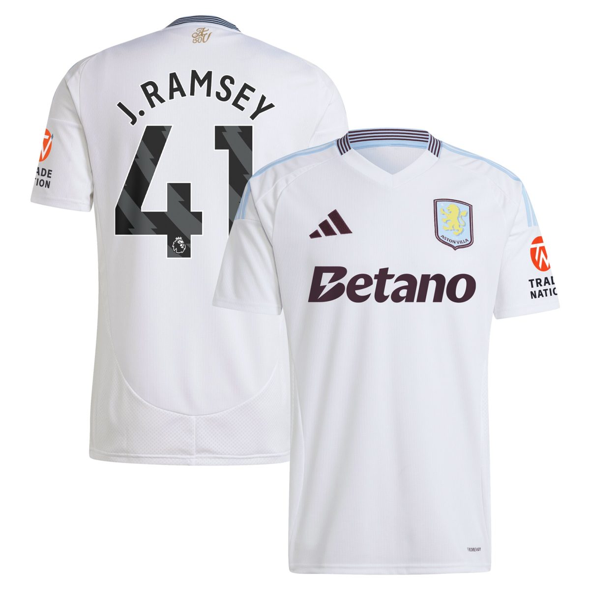 Explore the aston villa adidas away shirt 2024-25 with j. ramsey 41 printing Collection of Aston Villa jerseys. Authentic, high-quality football shirts for every supporter, available worldwide.