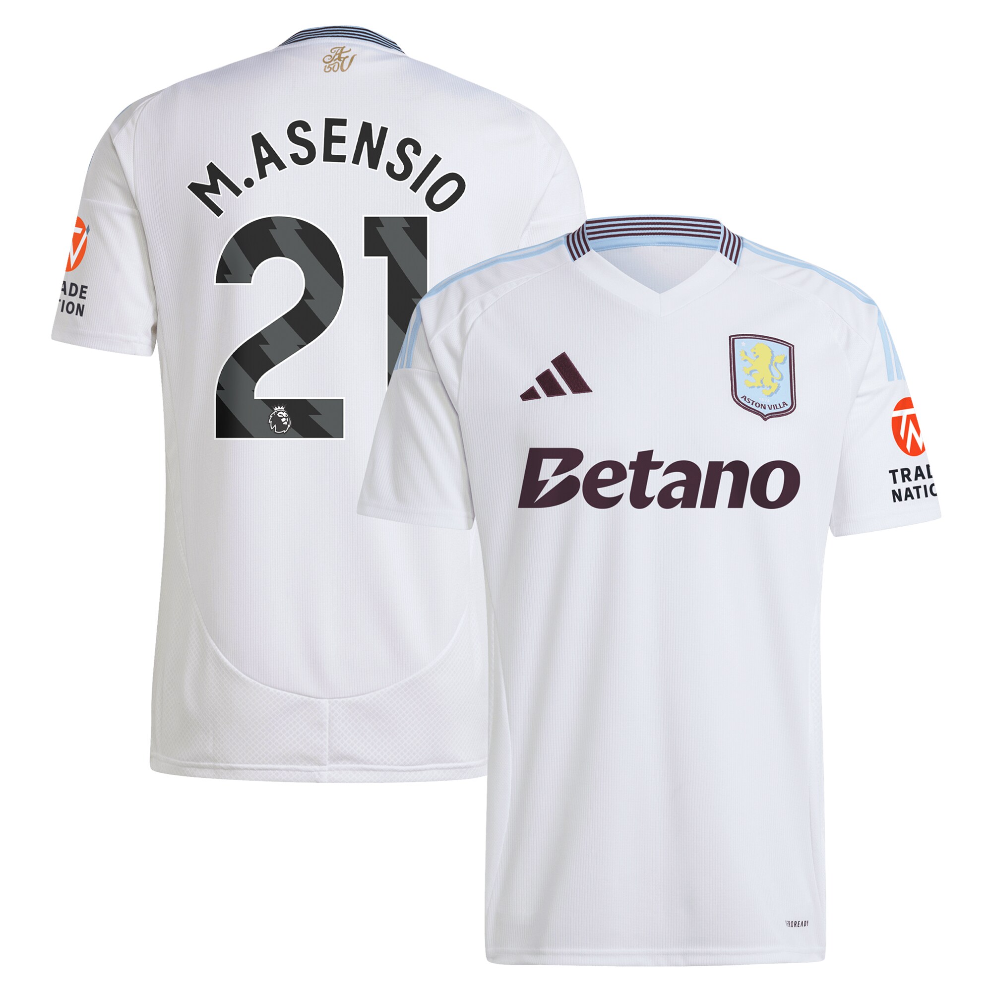 Explore the aston villa adidas away shirt 2024-25 with m.asensio 21 printing Collection of Aston Villa jerseys. Authentic, high-quality football shirts for every supporter, available worldwide.