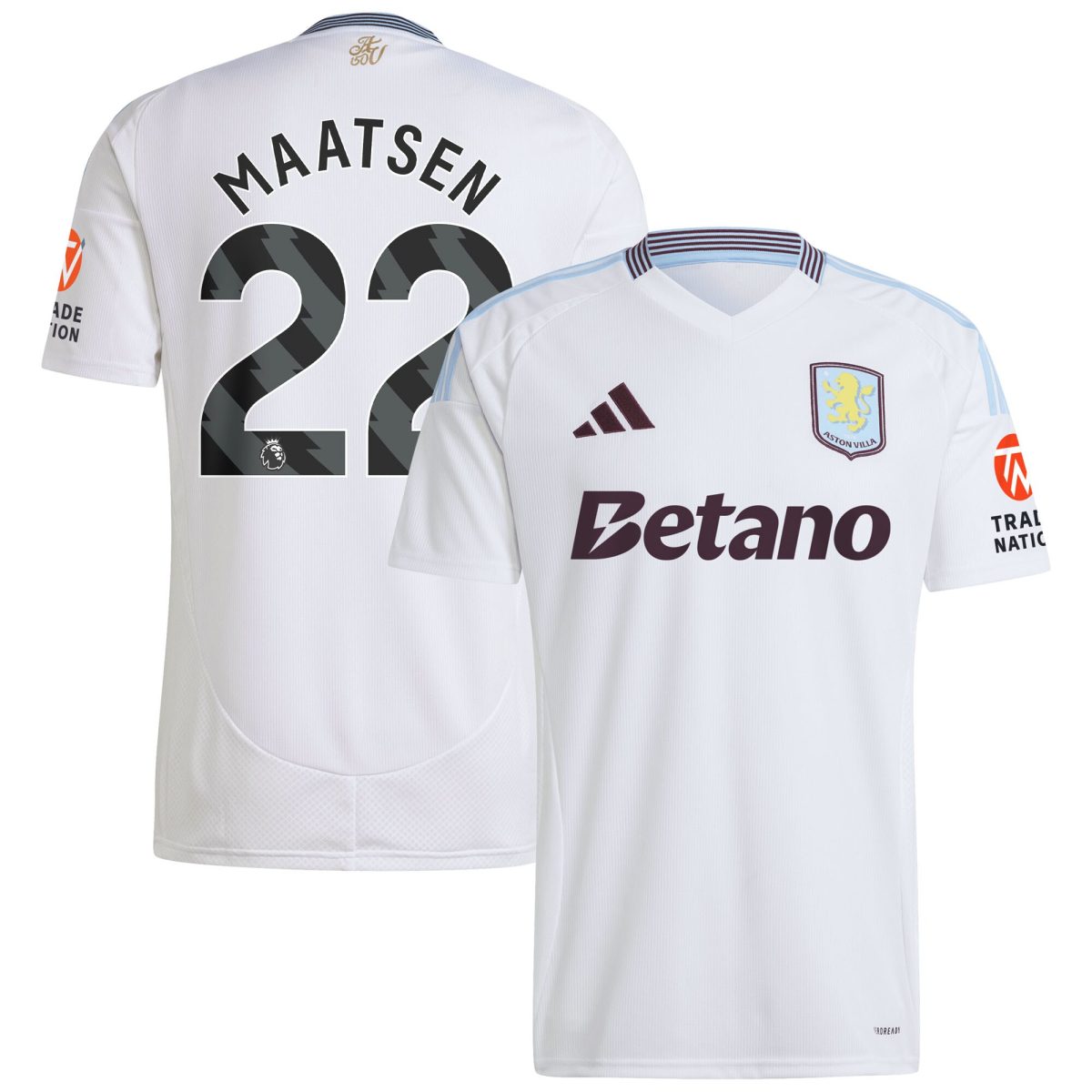 Explore the aston villa adidas away shirt 2024-25 with maatsen 22 printing Collection of Aston Villa jerseys. Authentic, high-quality football shirts for every supporter, available worldwide.