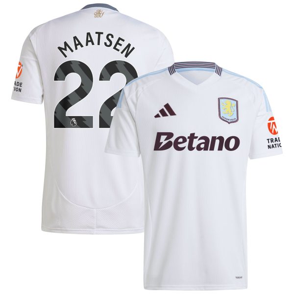 Explore the aston villa adidas away shirt 2024-25 with maatsen 22 printing Collection of Aston Villa jerseys. Authentic, high-quality football shirts for every supporter, available worldwide.