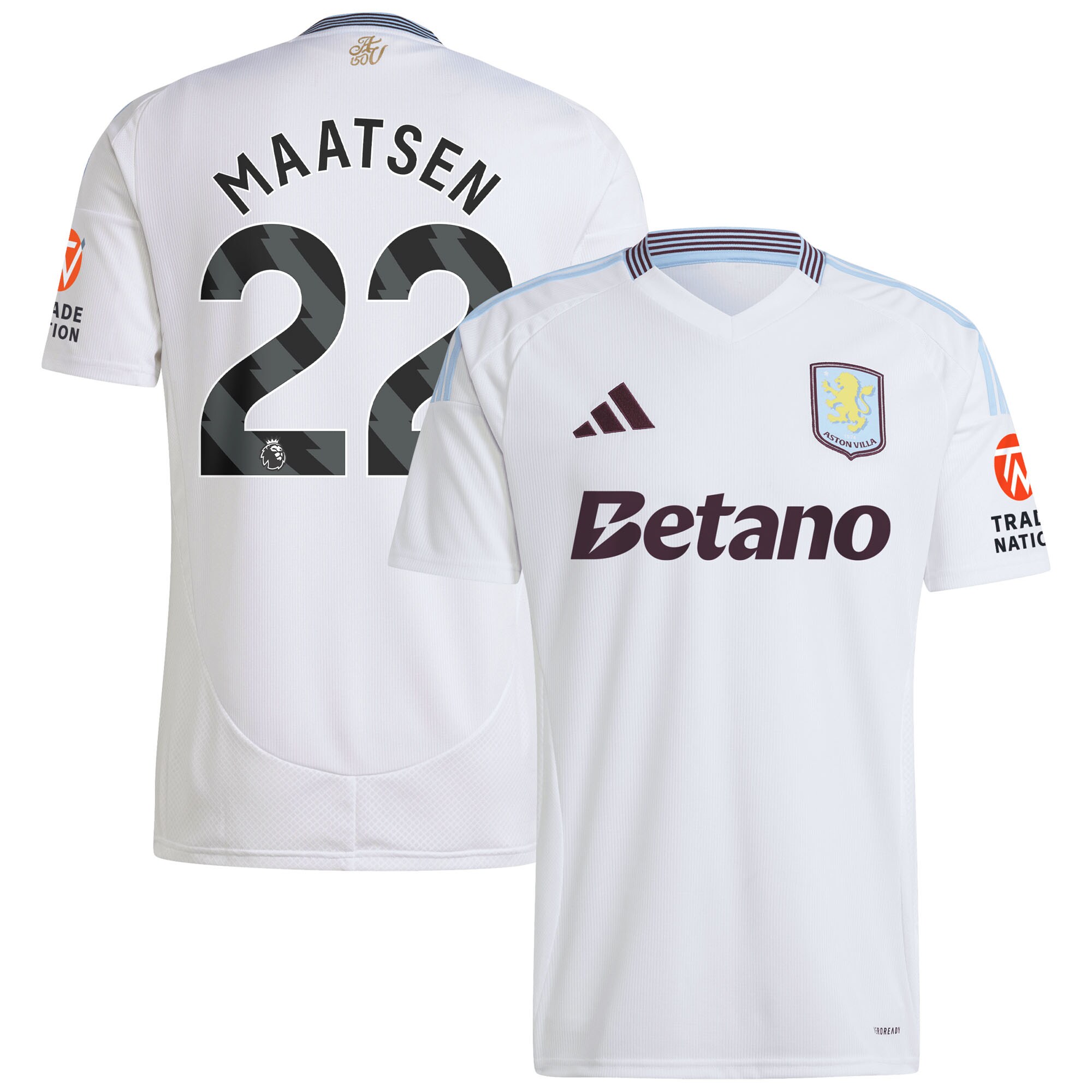 Explore the aston villa adidas away shirt 2024-25 with maatsen 22 printing Collection of Aston Villa jerseys. Authentic, high-quality football shirts for every supporter, available worldwide.