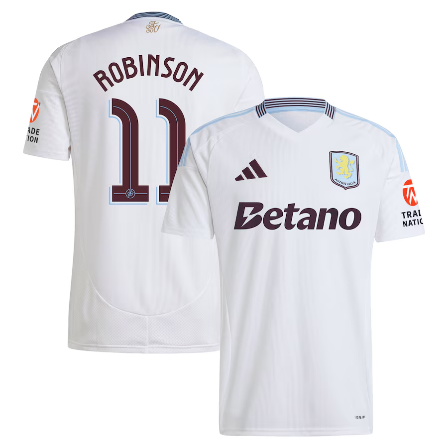 Explore the aston villa adidas away shirt 2024-25 with robinson 11 cup printing Collection of Aston Villa jerseys. Authentic, high-quality football shirts for every supporter, available worldwide.