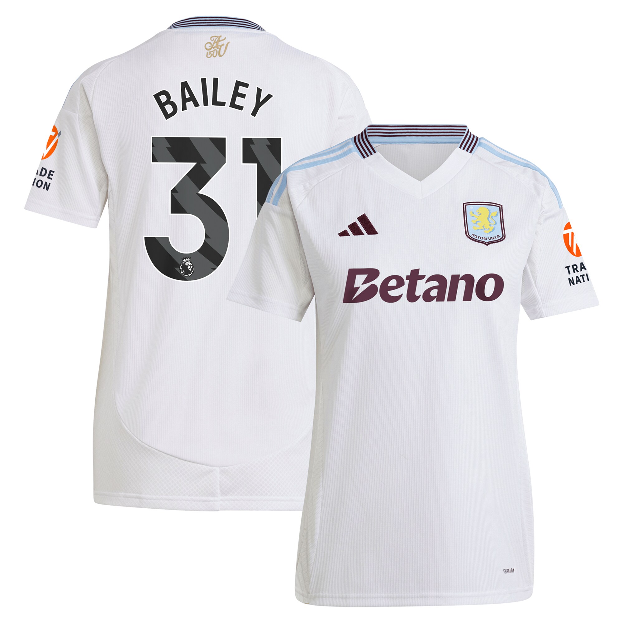 Explore the aston villa adidas away shirt 2024-25 – womens with bailey 31 printing Collection of Aston Villa jerseys. Authentic, high-quality football shirts for every supporter, available worldwide.