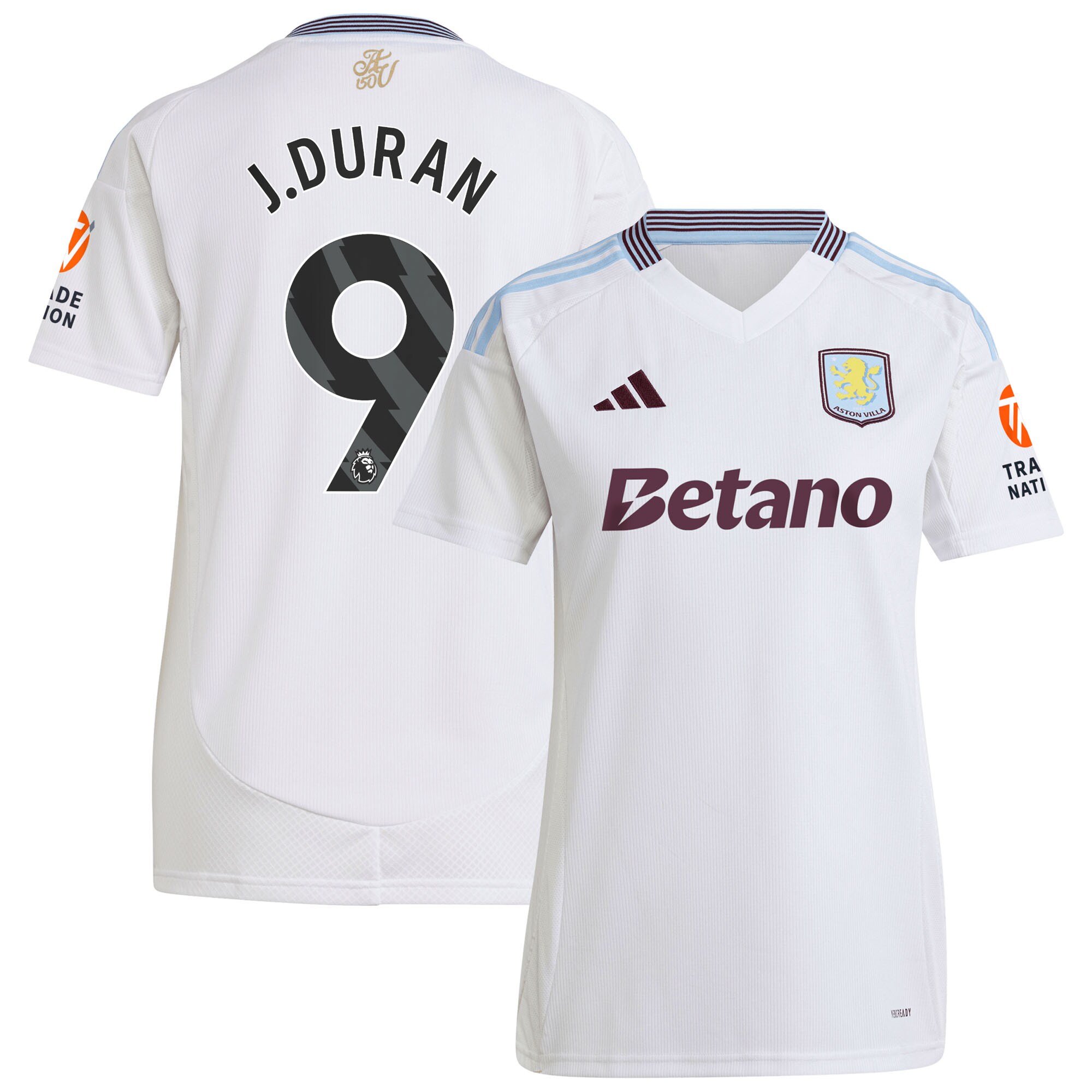 Explore the aston villa adidas away shirt 2024-25 – womens with j.duran 9 printing Collection of Aston Villa jerseys. Authentic, high-quality football shirts for every supporter, available worldwide.