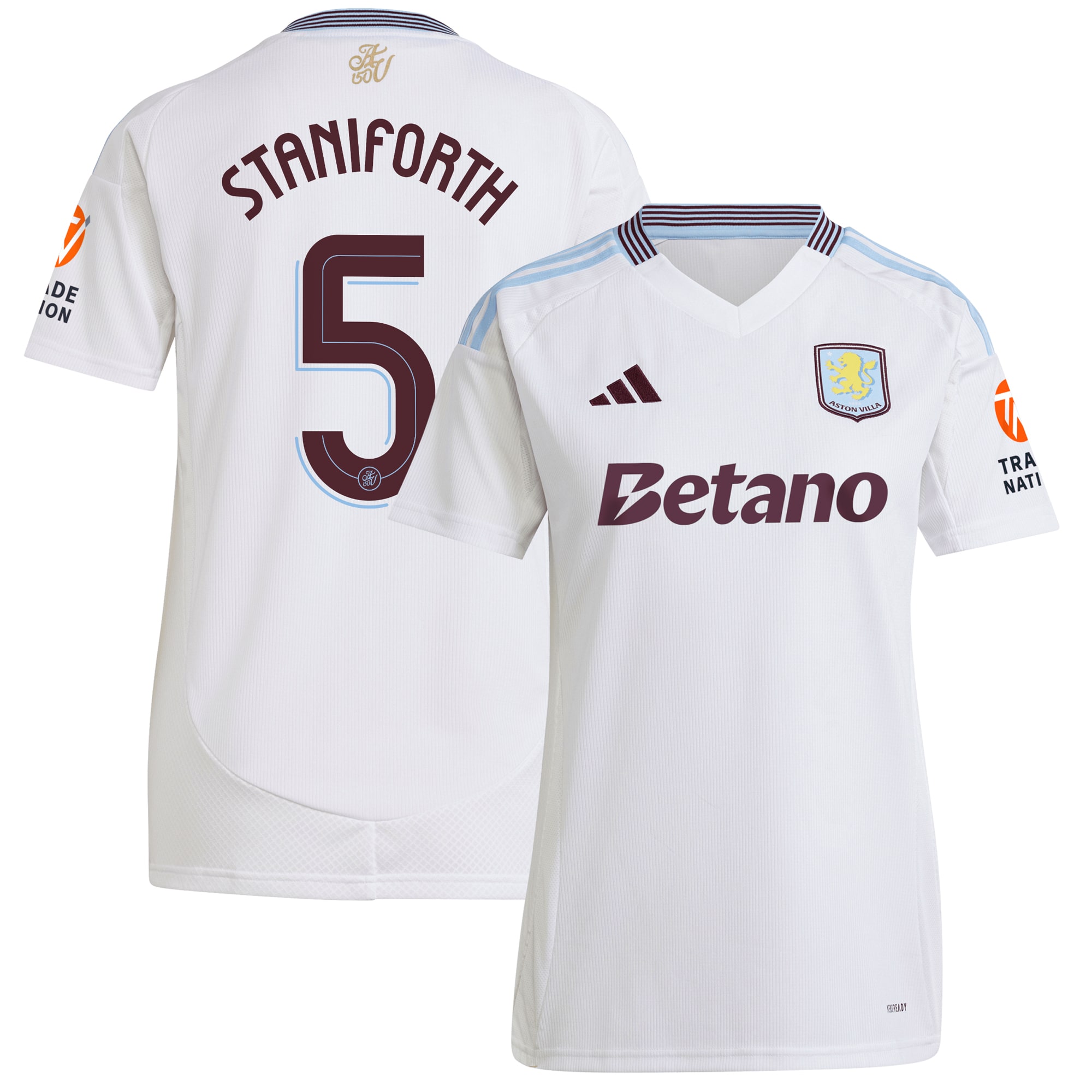Explore the aston villa adidas away shirt 2024-25 – womens with staniforth 5 cup printing Collection of Aston Villa jerseys. Authentic, high-quality football shirts for every supporter, available worldwide.