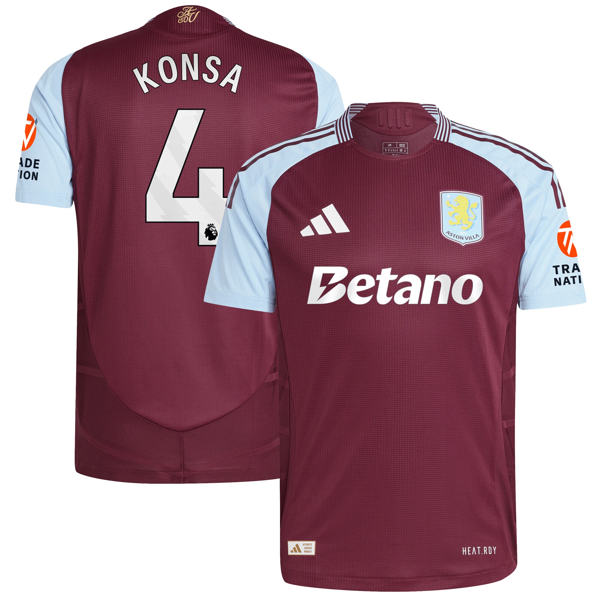 Explore the aston villa adidas home authentic shirt 2024-25 with konsa 4 printing Collection of Aston Villa jerseys. Authentic, high-quality football shirts for every supporter, available worldwide.