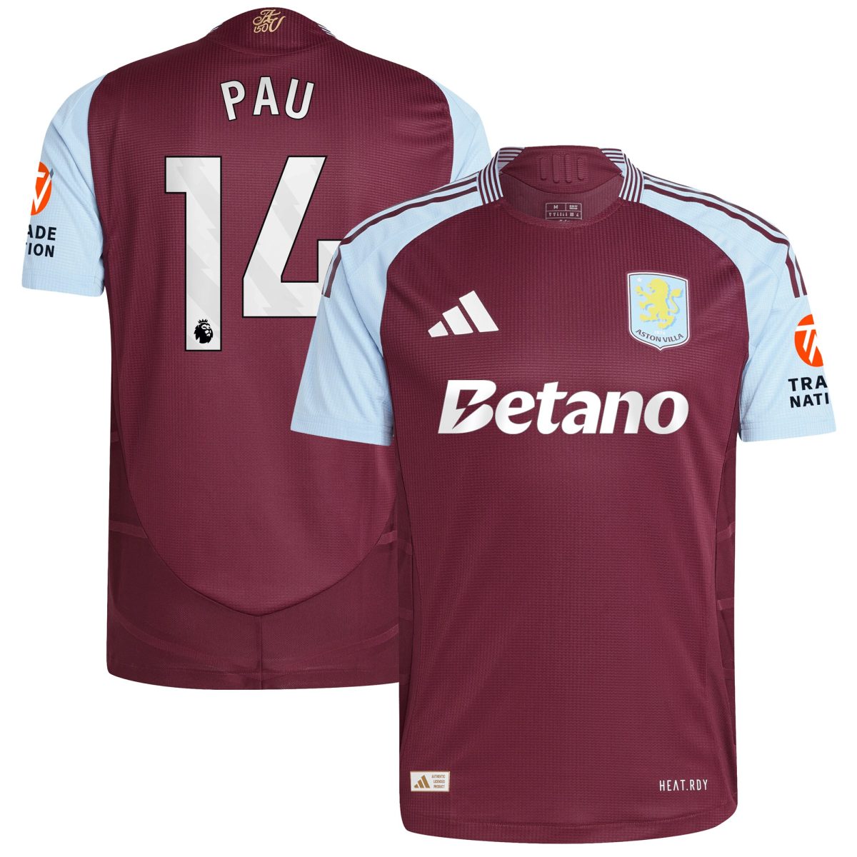 Explore the aston villa adidas home authentic shirt 2024-25 with pau 14 printing Collection of Aston Villa jerseys. Authentic, high-quality football shirts for every supporter, available worldwide.