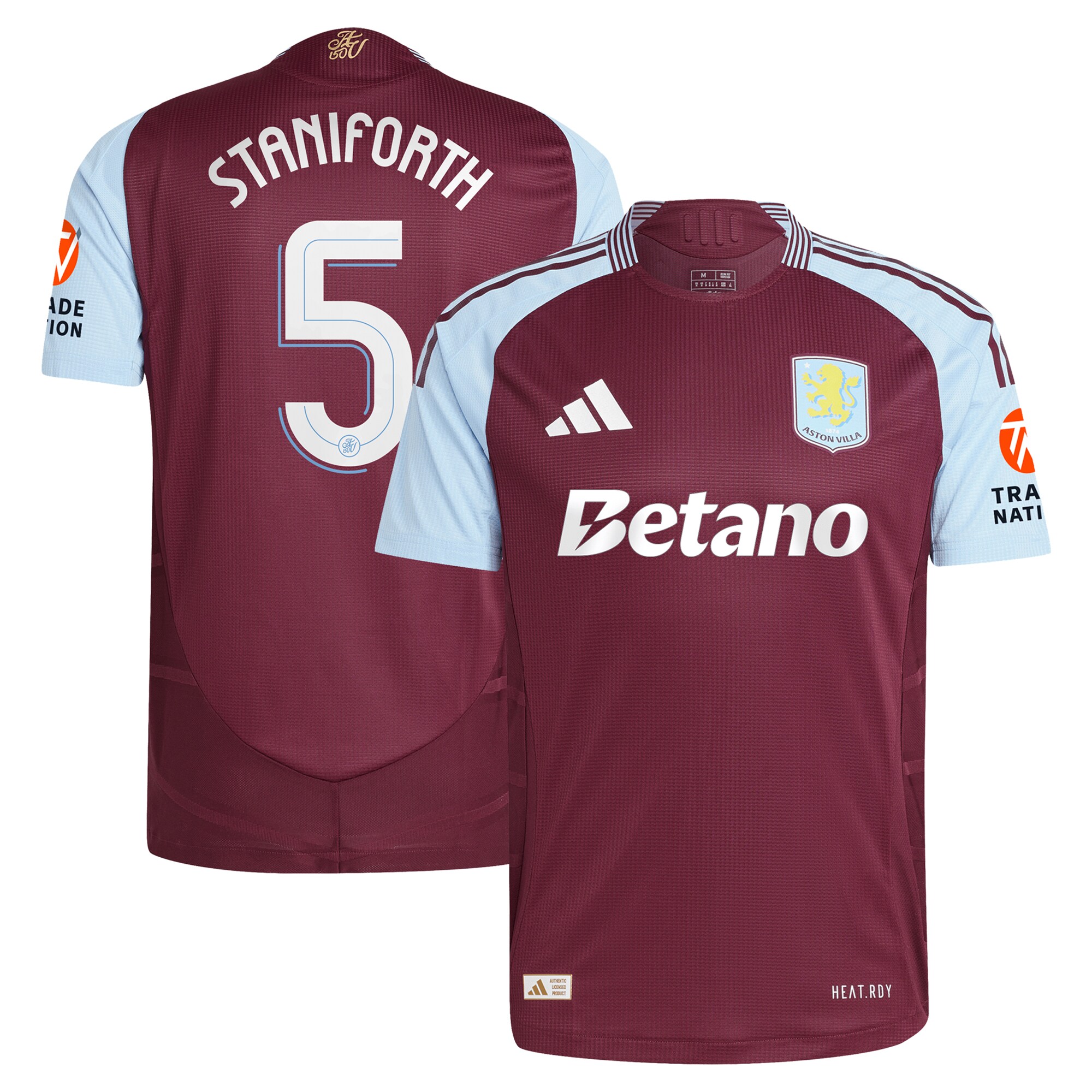 Explore the aston villa adidas home authentic shirt 2024-25 with staniforth 5 cup printing Collection of Aston Villa jerseys. Authentic, high-quality football shirts for every supporter, available worldwide.