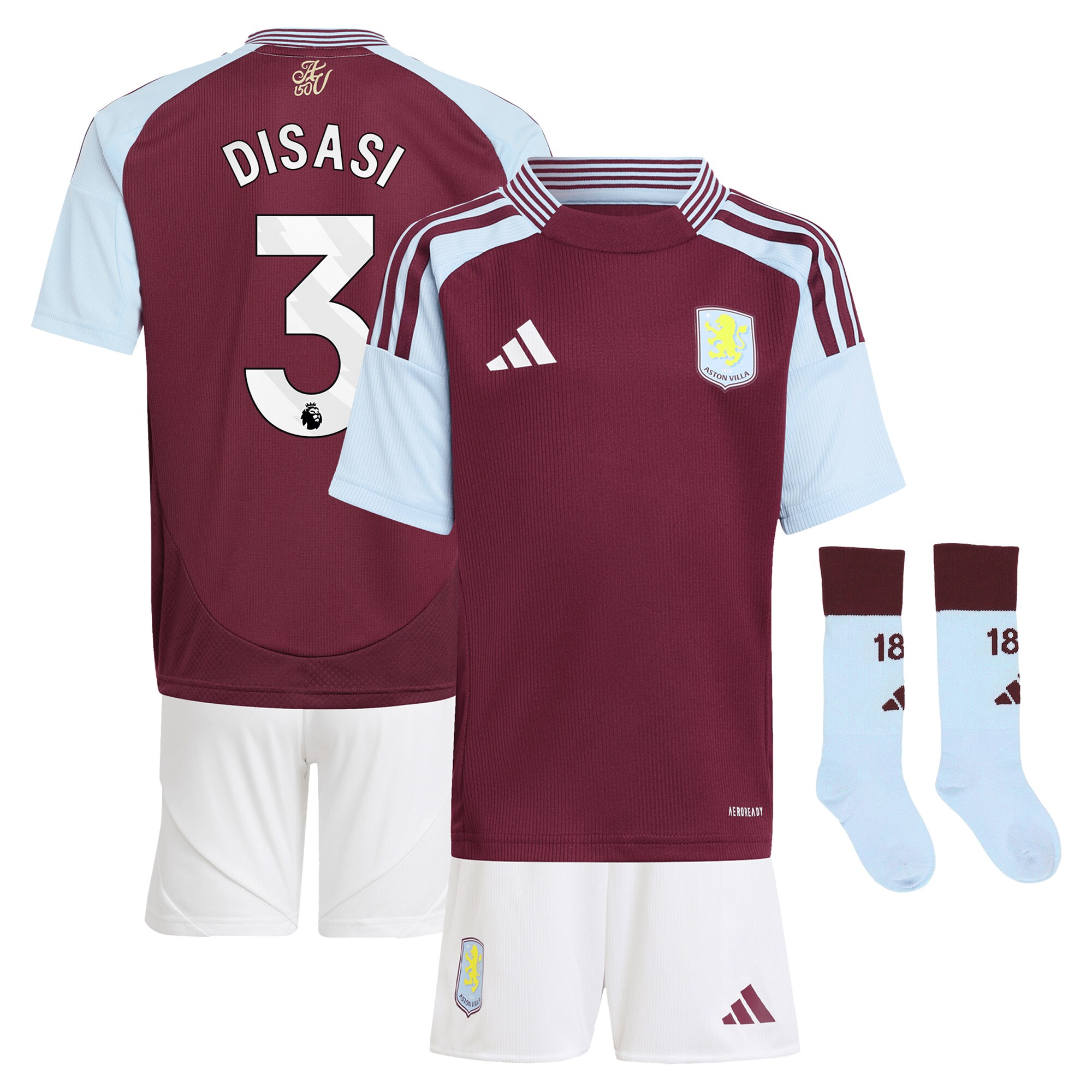 Explore the aston villa adidas home mini kit 2024-25 with disasi 3 printing Collection of Aston Villa jerseys. Authentic, high-quality football shirts for every supporter, available worldwide.