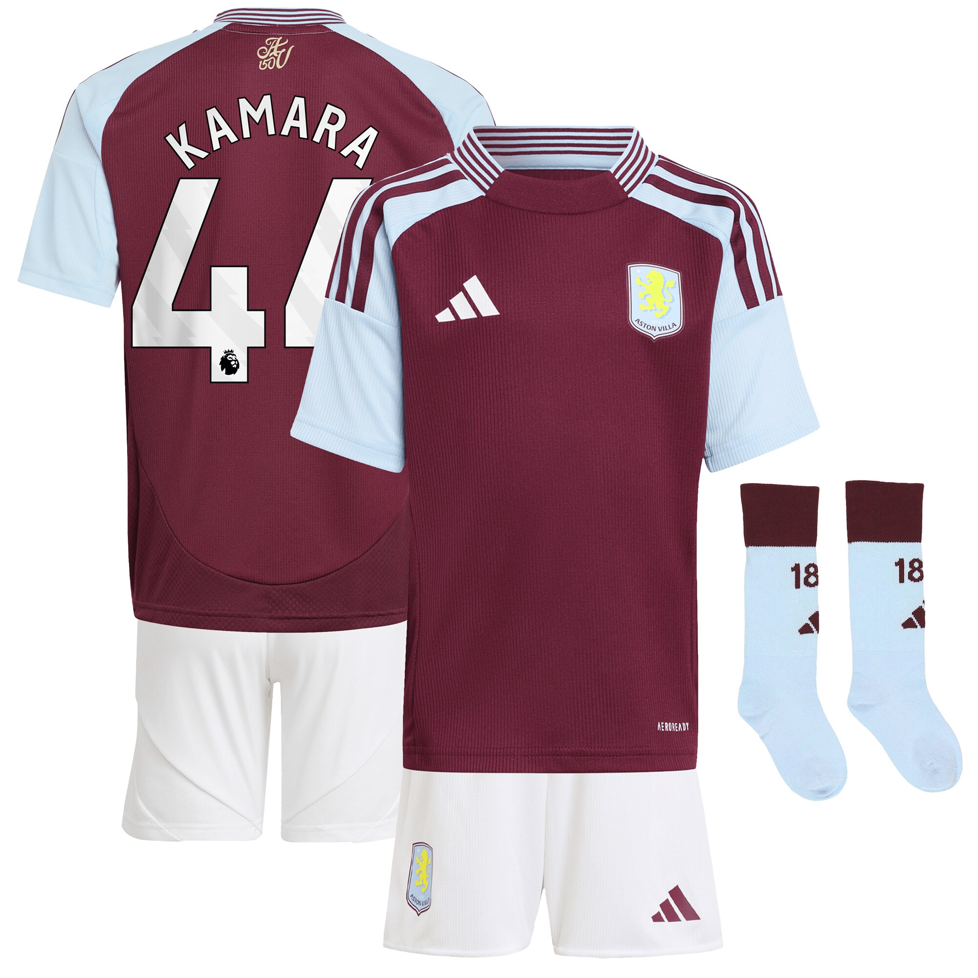 Explore the aston villa adidas home mini kit 2024-25 with kamara 44 printing Collection of Aston Villa jerseys. Authentic, high-quality football shirts for every supporter, available worldwide.