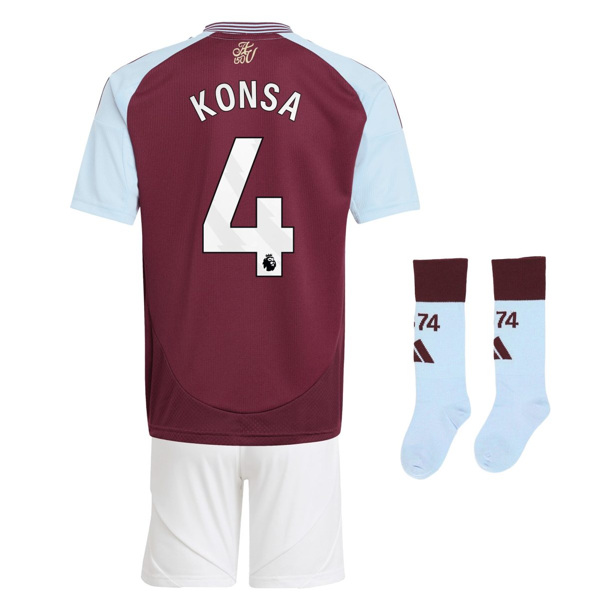 Explore the aston villa adidas home mini kit 2024-25 with konsa 4 printing Collection of Aston Villa jerseys. Authentic, high-quality football shirts for every supporter, available worldwide.