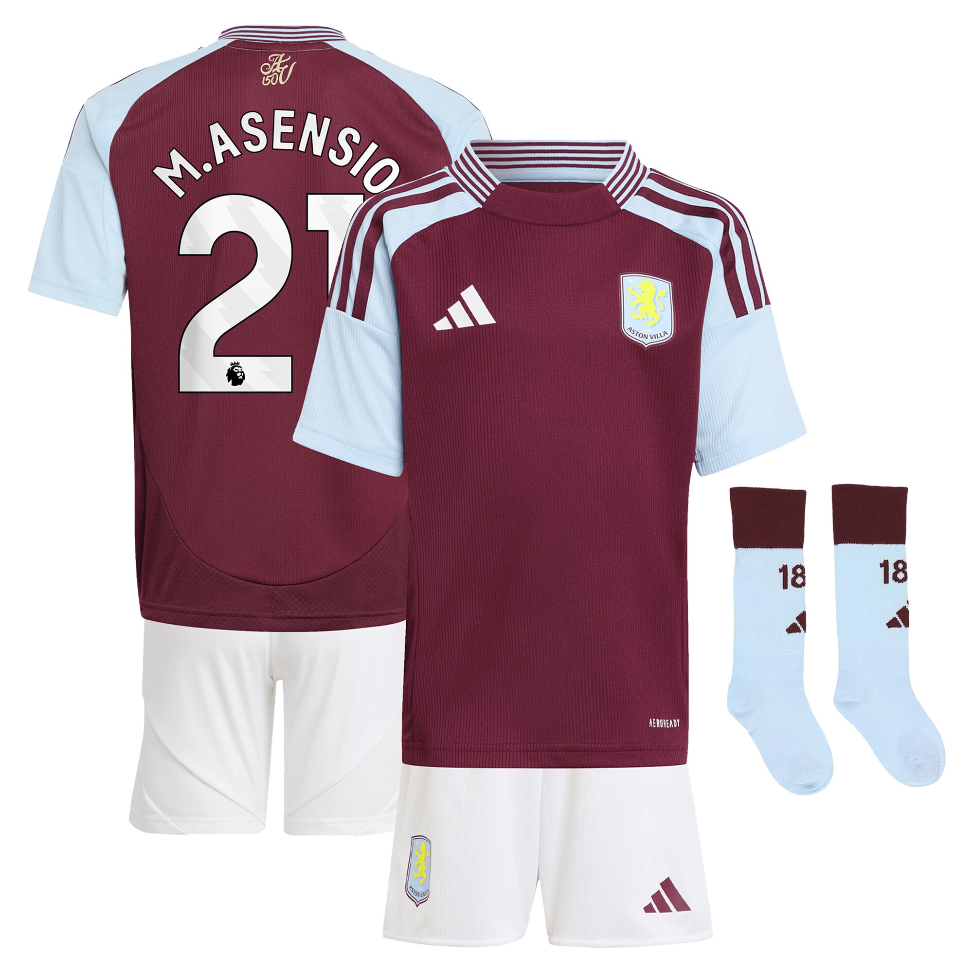 Explore the aston villa adidas home mini kit 2024-25 with m.asensio 21 printing Collection of Aston Villa jerseys. Authentic, high-quality football shirts for every supporter, available worldwide.