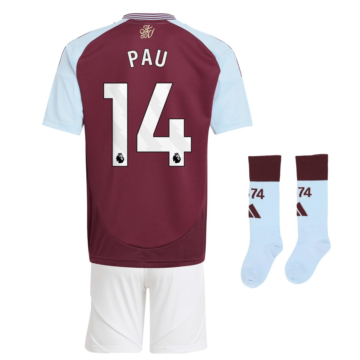 Explore the aston villa adidas home mini kit 2024-25 with pau 14 printing Collection of Aston Villa jerseys. Authentic, high-quality football shirts for every supporter, available worldwide.