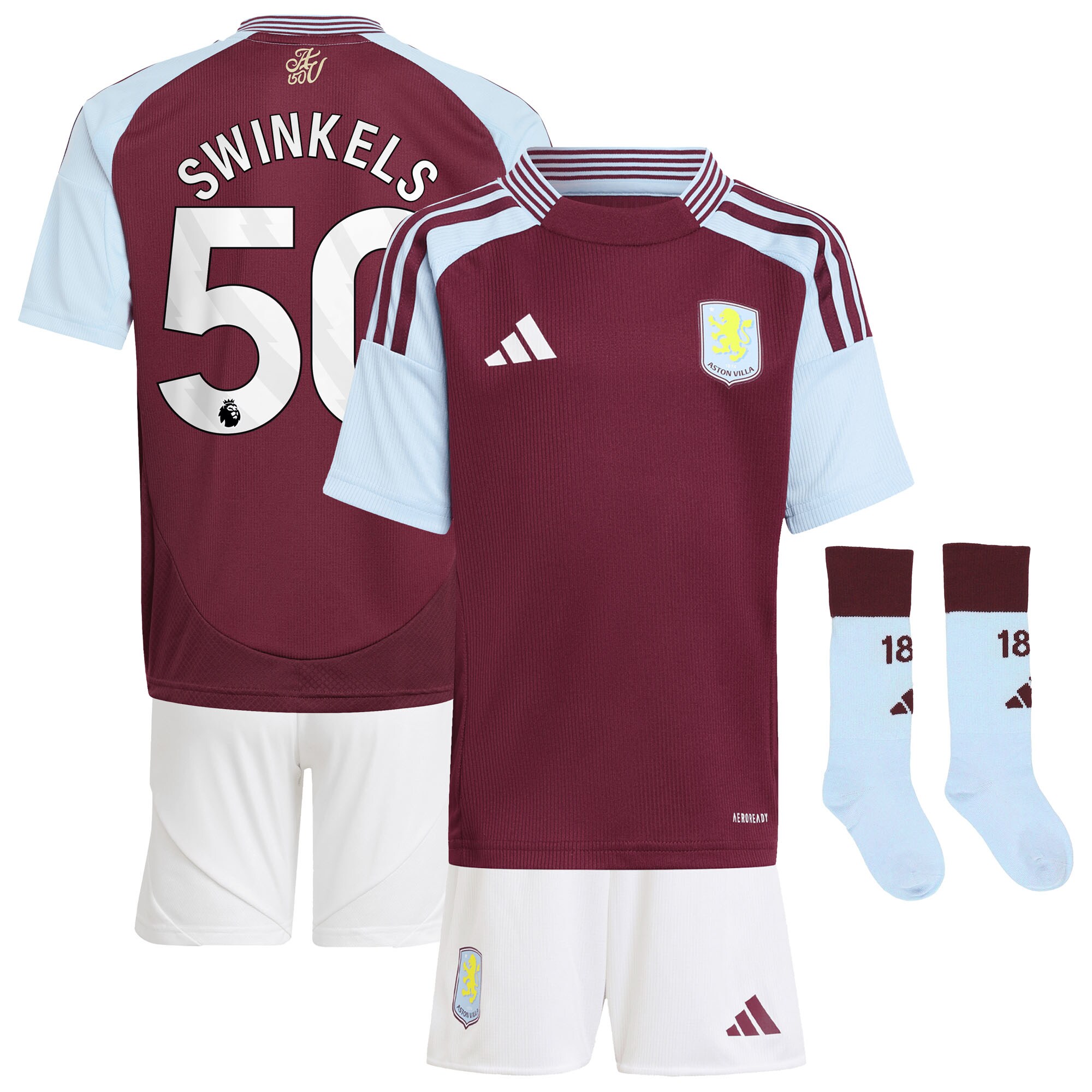 Explore the aston villa adidas home mini kit 2024-25 with swinkels 50 printing Collection of Aston Villa jerseys. Authentic, high-quality football shirts for every supporter, available worldwide.