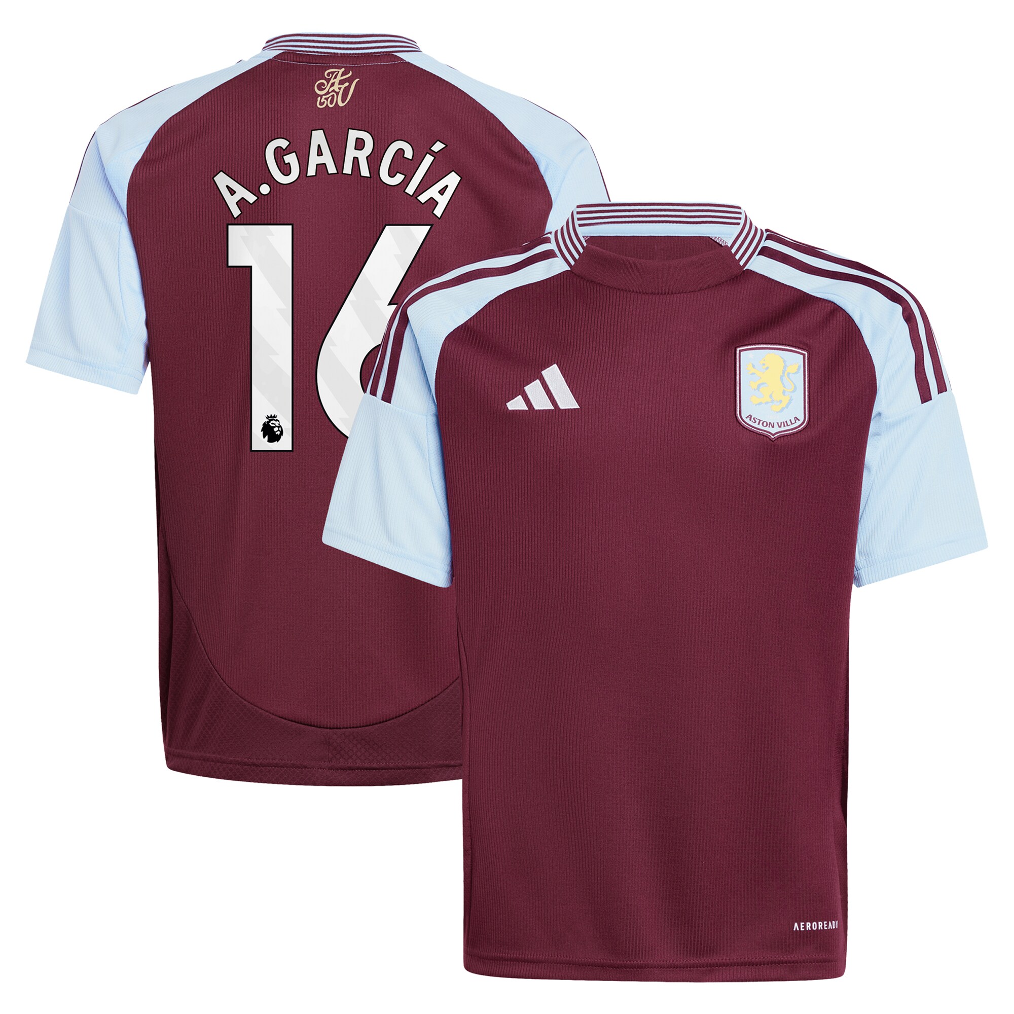 Explore the aston villa adidas home shirt 2024-25 – kids with a.garcía 16 printing Collection of Aston Villa jerseys. Authentic, high-quality football shirts for every supporter, available worldwide.