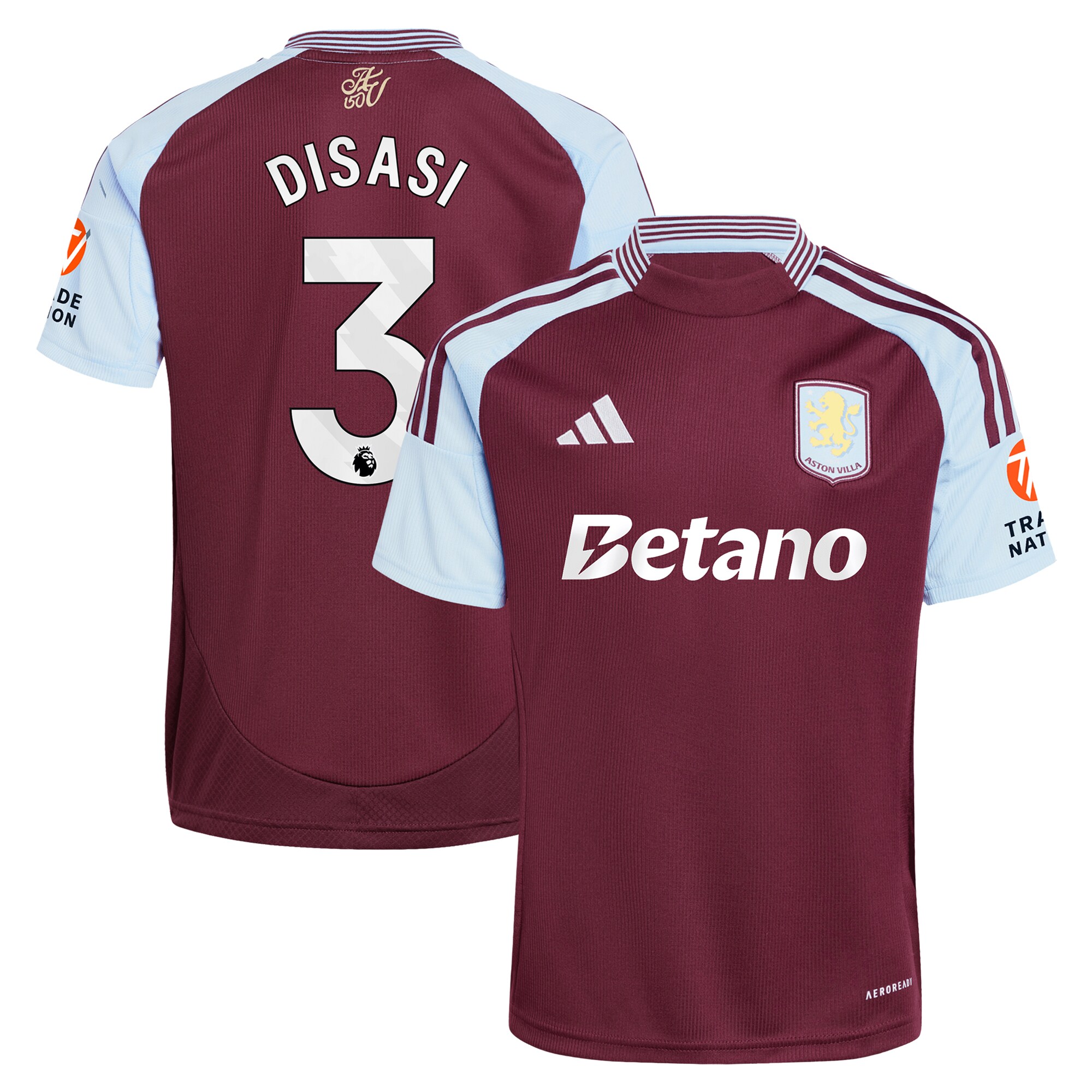 Explore the aston villa adidas home shirt 2024-25 with disasi 3 printing Collection of Aston Villa jerseys. Authentic, high-quality football shirts for every supporter, available worldwide.