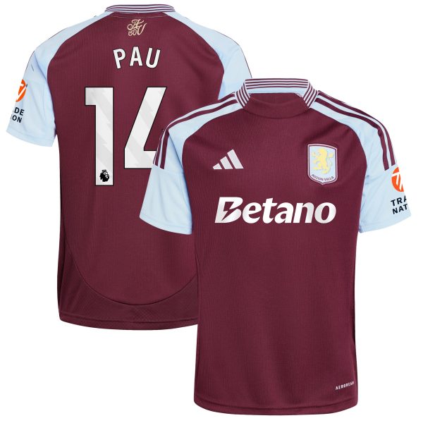 Explore the aston villa adidas home shirt 2024-25 with pau 14 printing Collection of Aston Villa jerseys. Authentic, high-quality football shirts for every supporter, available worldwide.