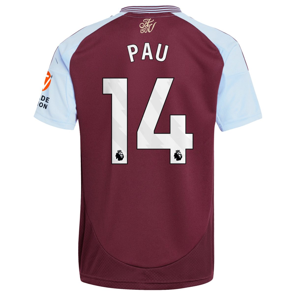 Explore the aston villa adidas home shirt 2024-25 with pau 14 printing Collection of Aston Villa jerseys. Authentic, high-quality football shirts for every supporter, available worldwide.