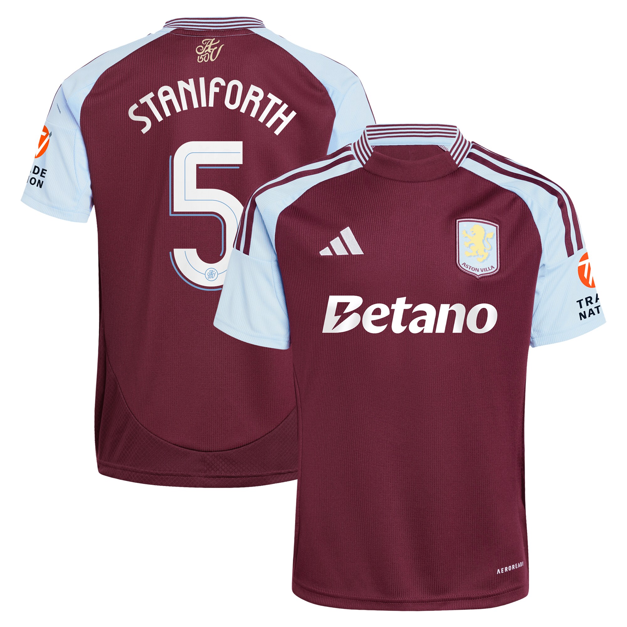 Explore the aston villa adidas home shirt 2024-25 with staniforth 5 cup printing Collection of Aston Villa jerseys. Authentic, high-quality football shirts for every supporter, available worldwide.