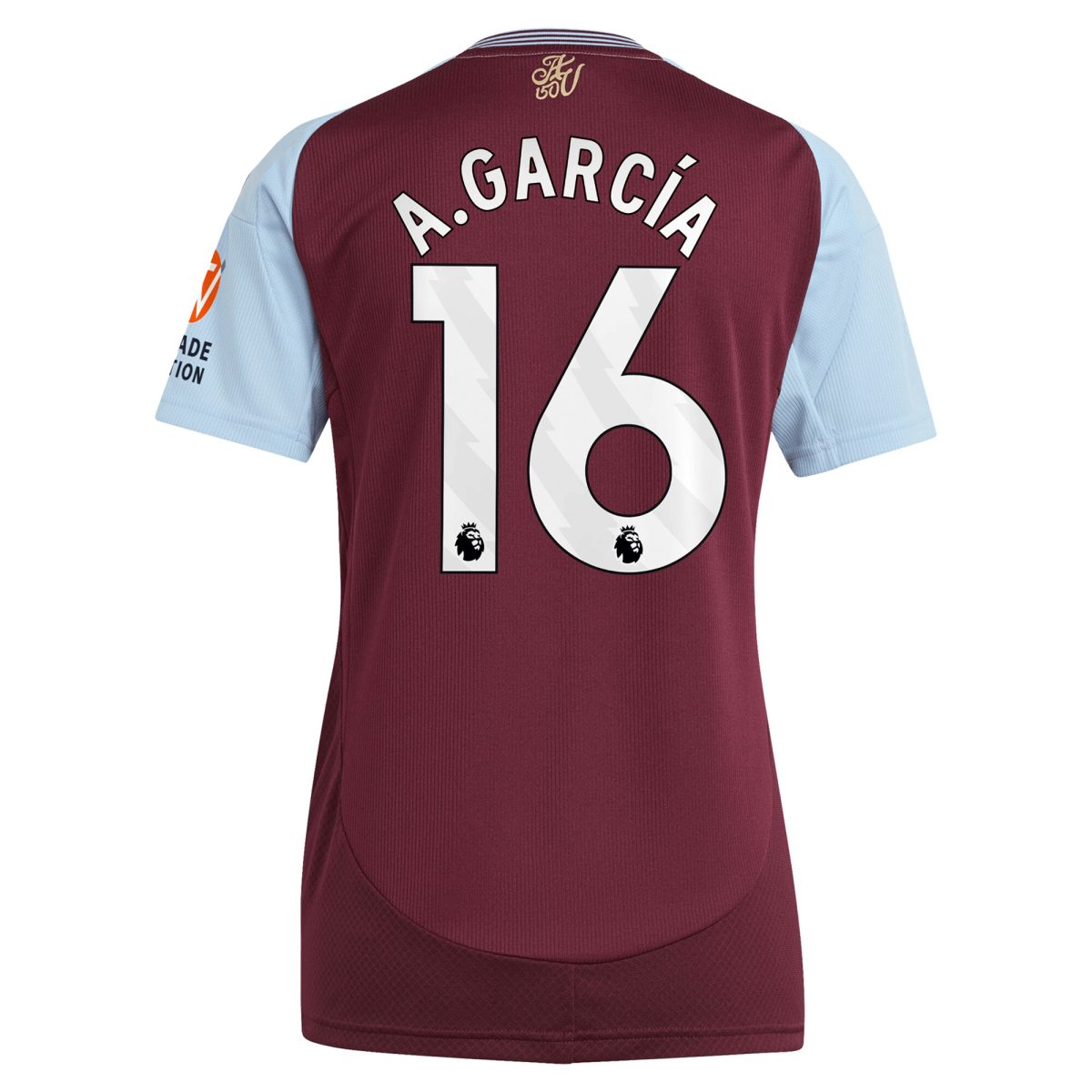 Explore the aston villa adidas home shirt 2024-25 – womens with a.garcía 16 printing Collection of Aston Villa jerseys. Authentic, high-quality football shirts for every supporter, available worldwide.