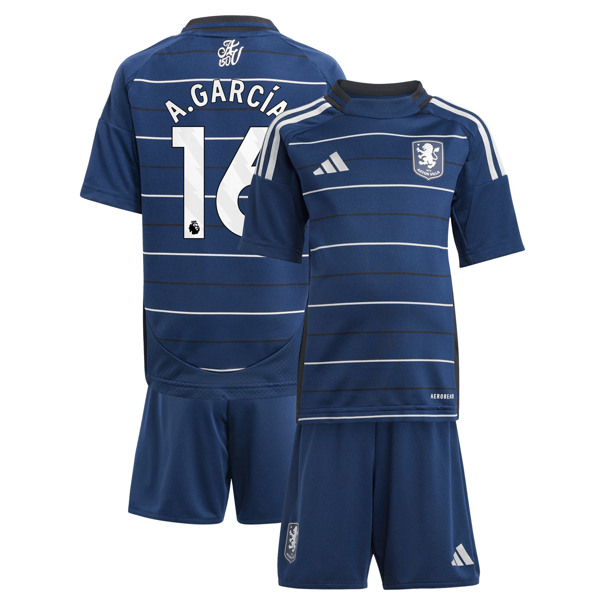 Explore the aston villa adidas third minikit 2024-25 with a.garcía 16 printing Collection of Aston Villa jerseys. Authentic, high-quality football shirts for every supporter, available worldwide.