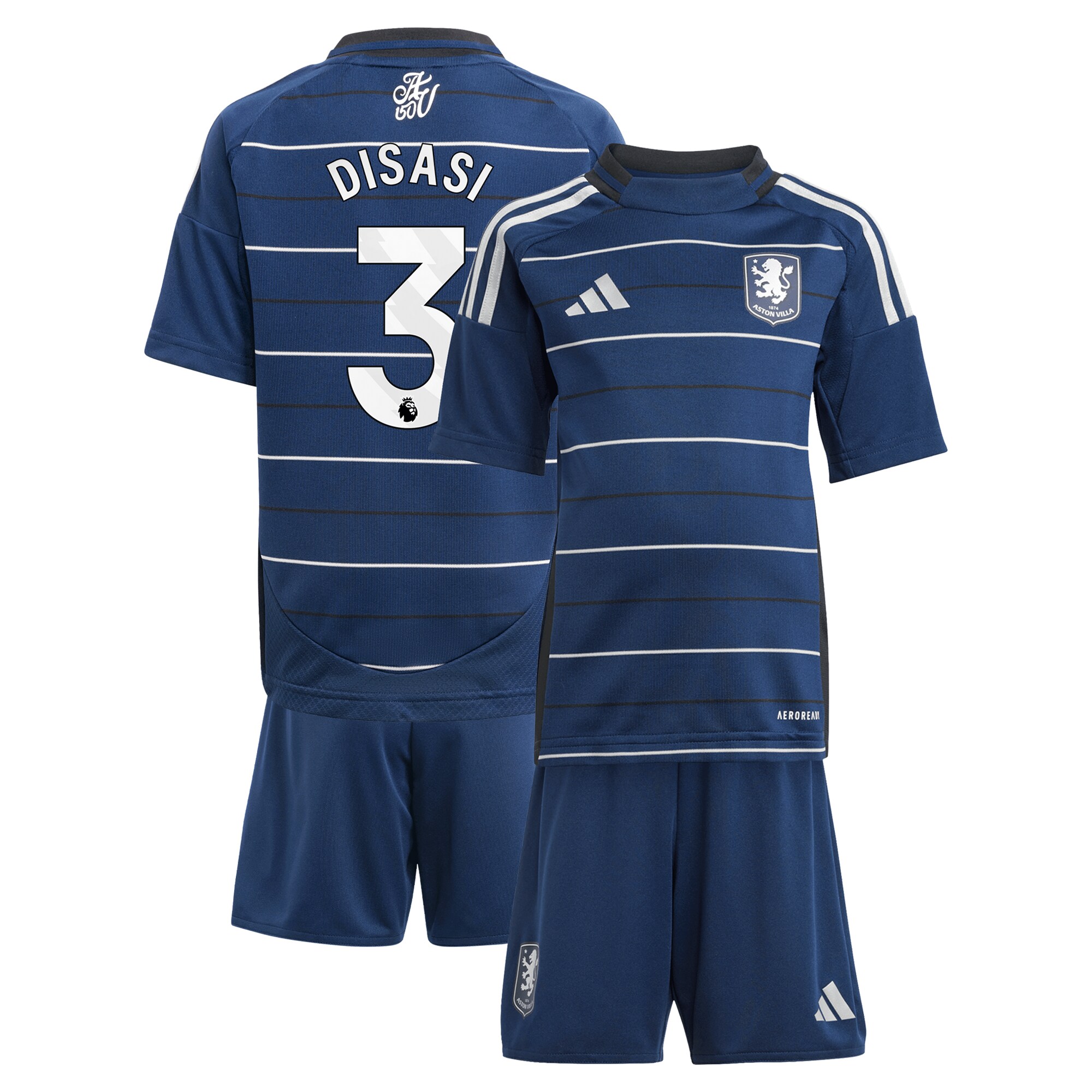 Explore the aston villa adidas third minikit 2024-25 with disasi 3 printing Collection of Aston Villa jerseys. Authentic, high-quality football shirts for every supporter, available worldwide.