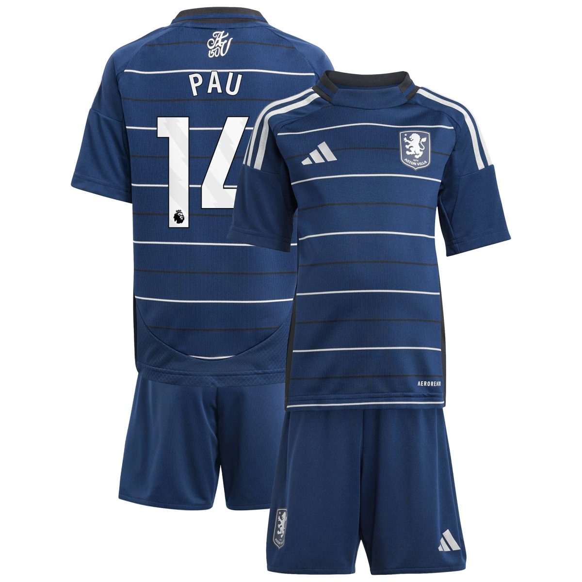 Explore the aston villa adidas third minikit 2024-25 with pau 14 printing Collection of Aston Villa jerseys. Authentic, high-quality football shirts for every supporter, available worldwide.