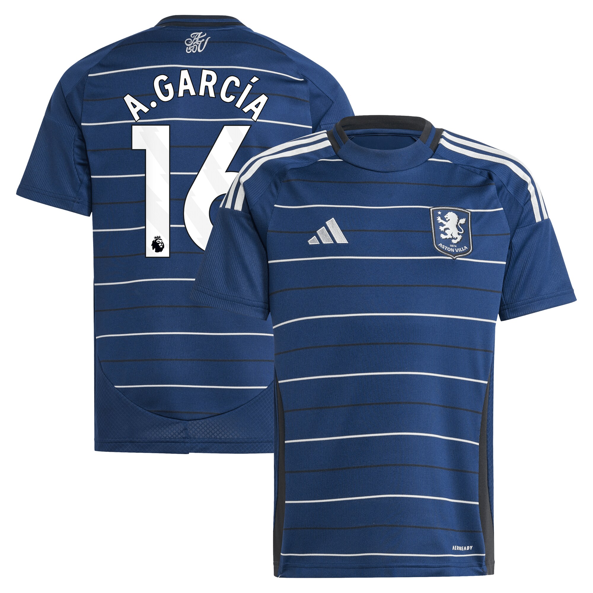 Explore the aston villa adidas third shirt 2024-25 – kids with a.garcía 16 printing Collection of Aston Villa jerseys. Authentic, high-quality football shirts for every supporter, available worldwide.