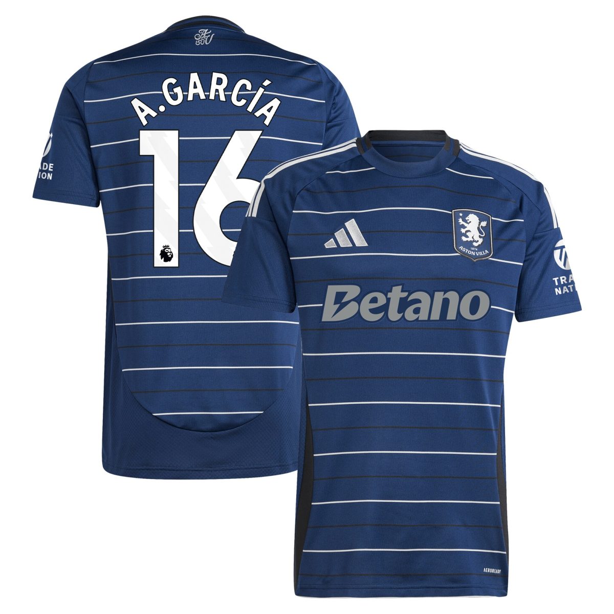 Explore the aston villa adidas third shirt 2024-25 with a.garcía 16 printing Collection of Aston Villa jerseys. Authentic, high-quality football shirts for every supporter, available worldwide.