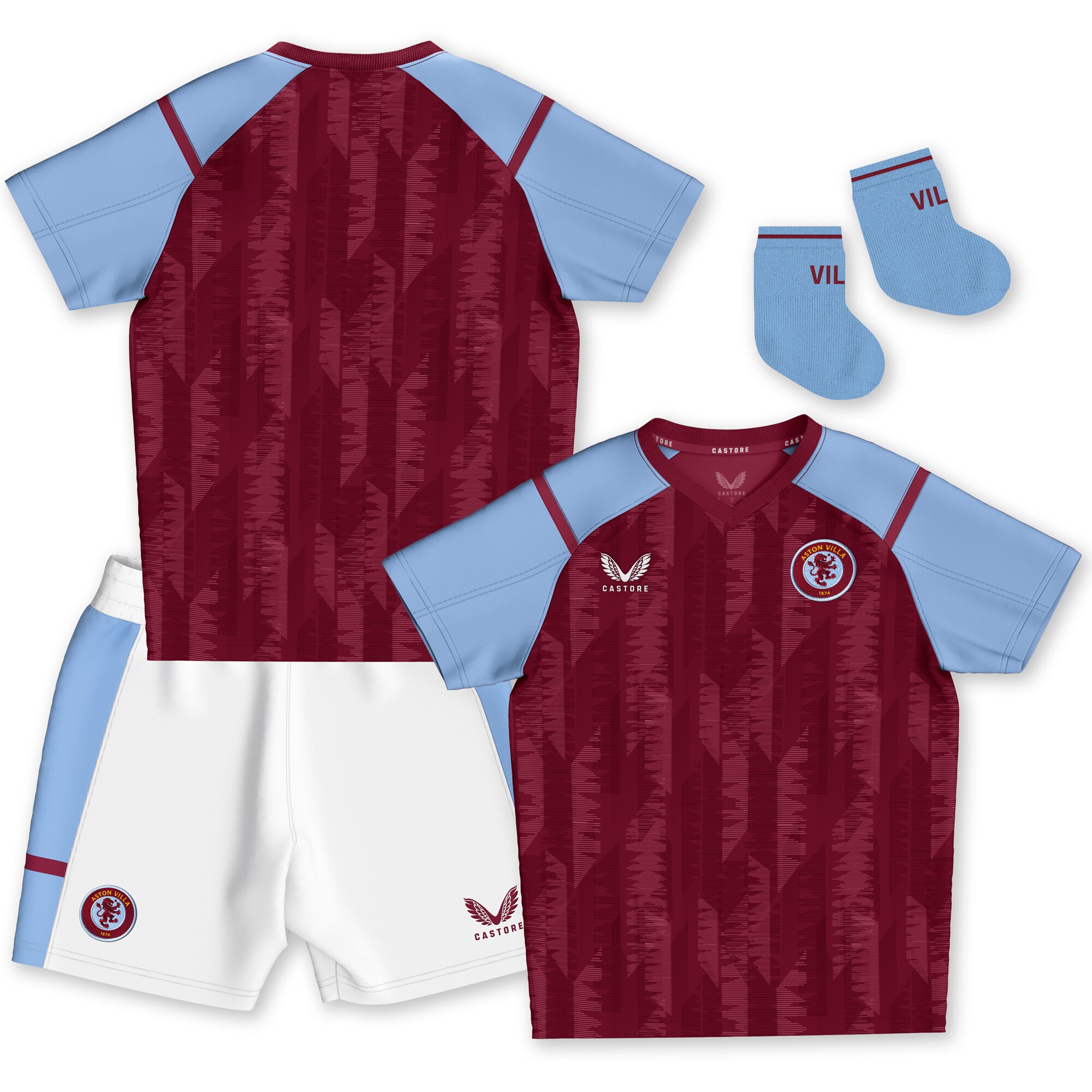 Explore the aston villa castore home baby kit 2023-24 with custom printing Collection of Aston Villa jerseys. Authentic, high-quality football shirts for every supporter, available worldwide.