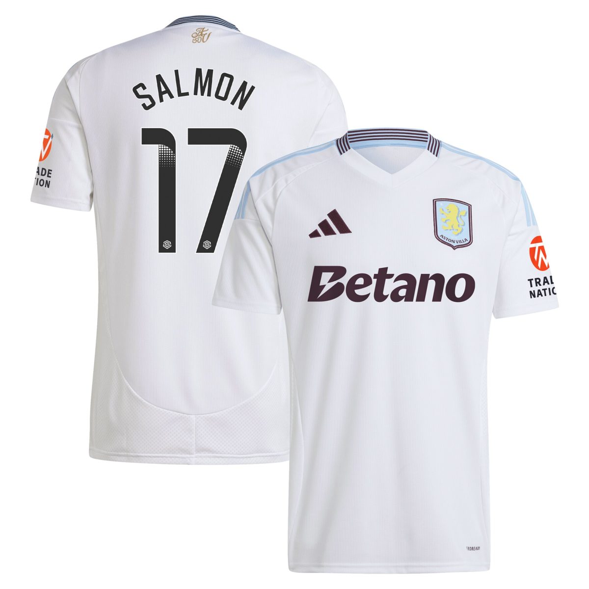 Explore the aston villa wsl adidas away shirt 2024-25 with salmon 17 printing Collection of Aston Villa jerseys. Authentic, high-quality football shirts for every supporter, available worldwide.
