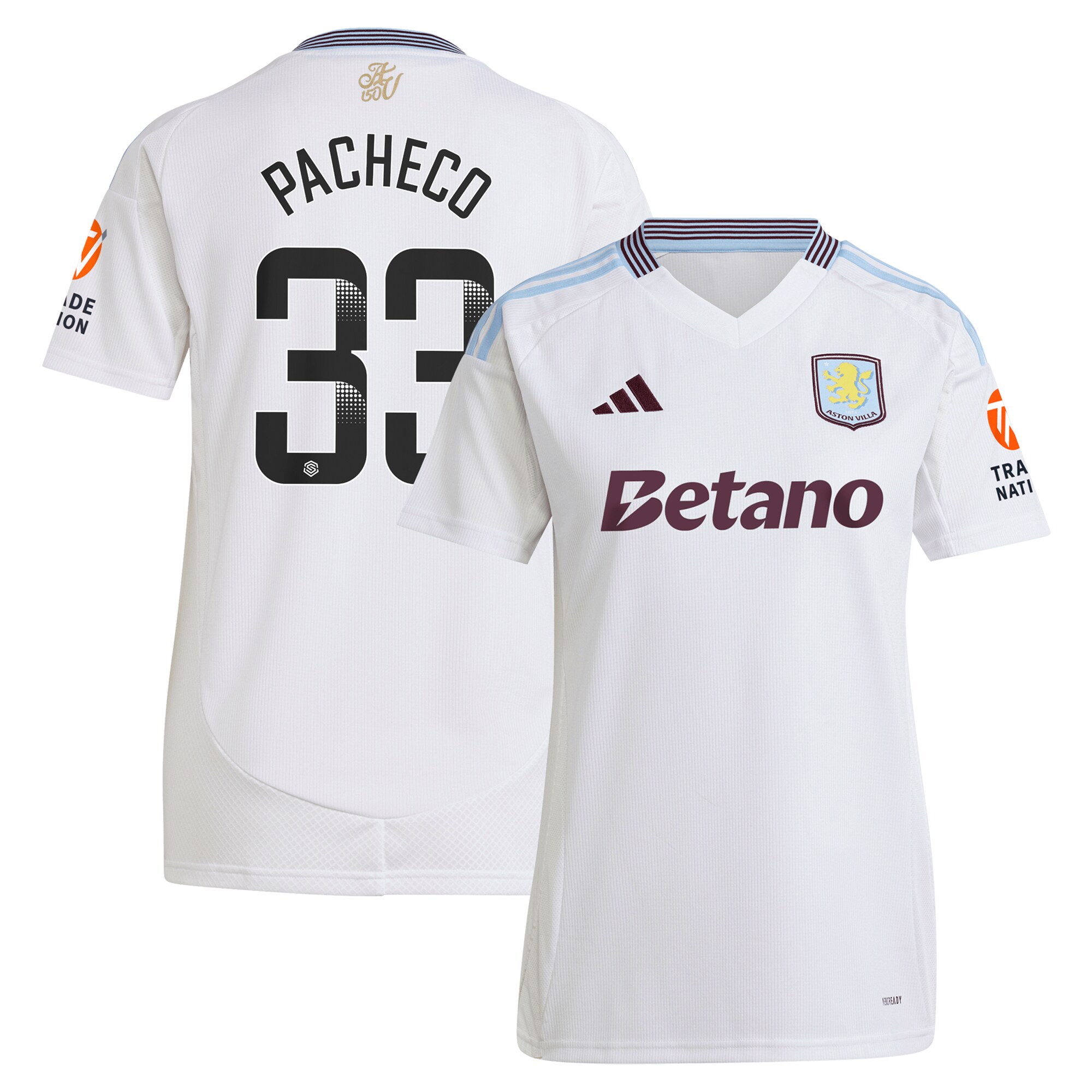 Explore the aston villa wsl adidas away shirt 2024-25 – womens with pacheco 33 printing Collection of Aston Villa jerseys. Authentic, high-quality football shirts for every supporter, available worldwide.