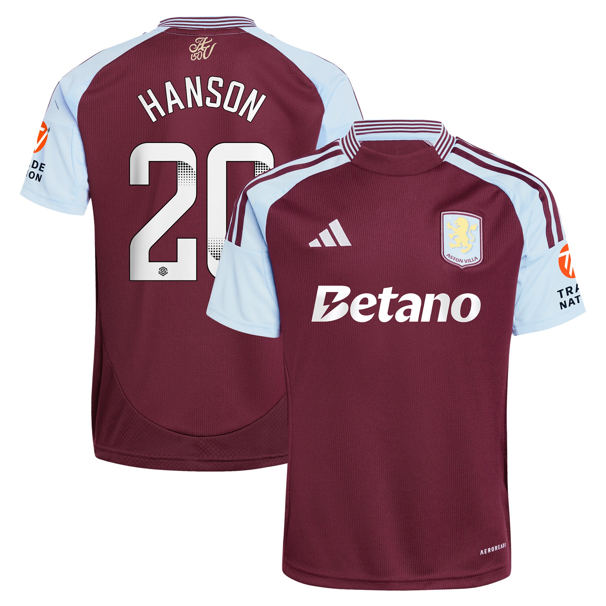 Explore the aston villa wsl adidas home shirt 2024-25 with hanson 20 printing Collection of Aston Villa jerseys. Authentic, high-quality football shirts for every supporter, available worldwide.