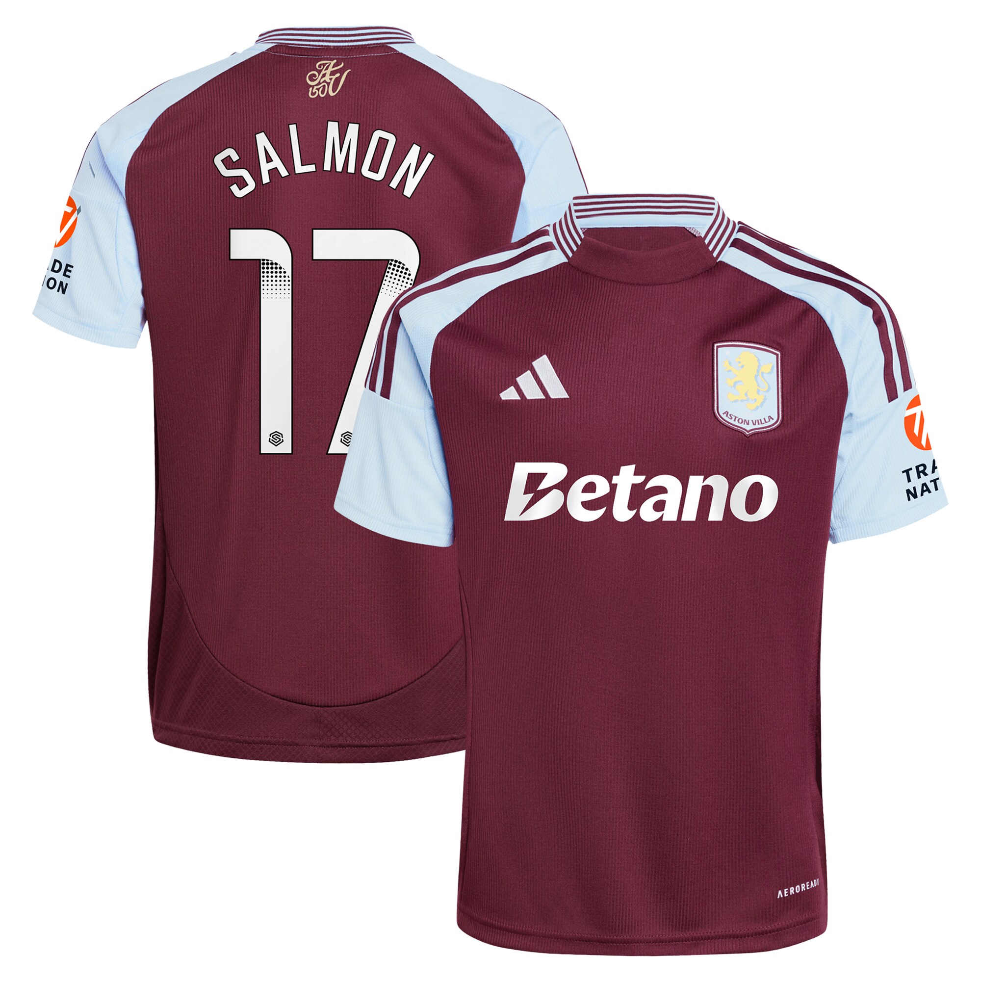 Explore the aston villa wsl adidas home shirt 2024-25 with salmon 17 printing Collection of Aston Villa jerseys. Authentic, high-quality football shirts for every supporter, available worldwide.