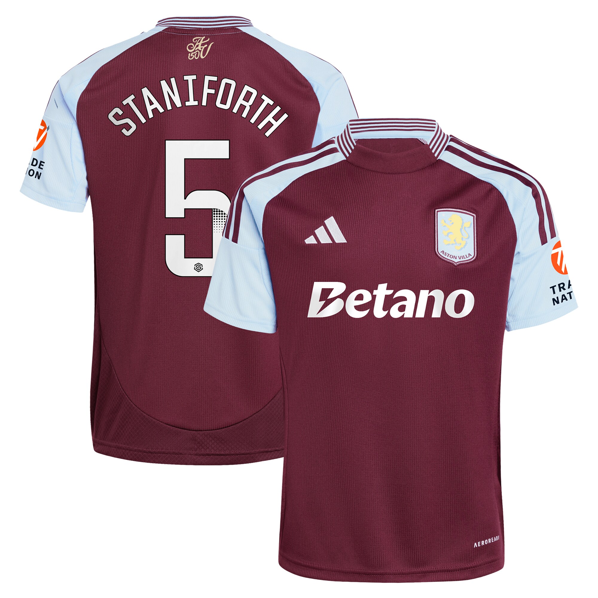 Explore the aston villa wsl adidas home shirt 2024-25 with staniforth 5 printing Collection of Aston Villa jerseys. Authentic, high-quality football shirts for every supporter, available worldwide.